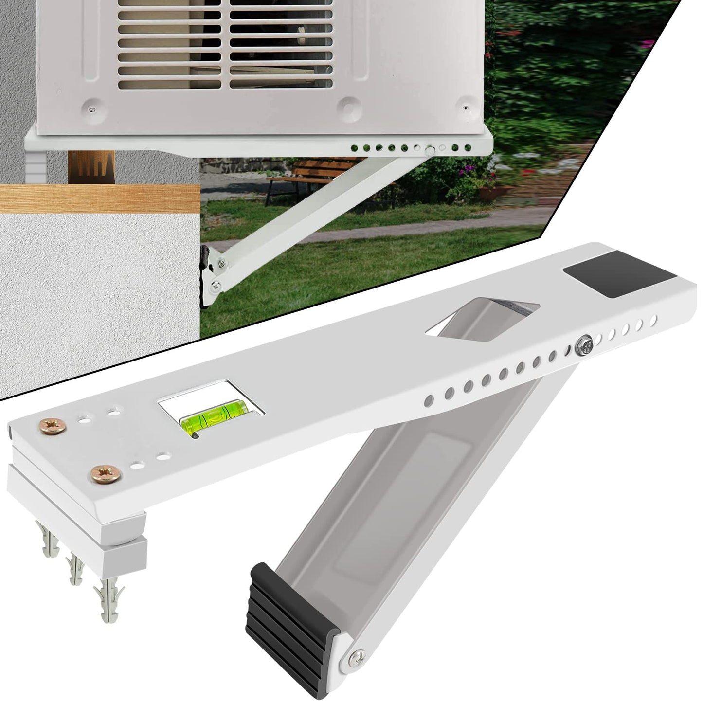 Window Air Conditioner Support Bracket,Relieves Weight Stress On The Window Frame A/C Safe Support Bracket Installs from Inside the House Built-in Bubble Level Window AC Mount Bracket up to 85lb
