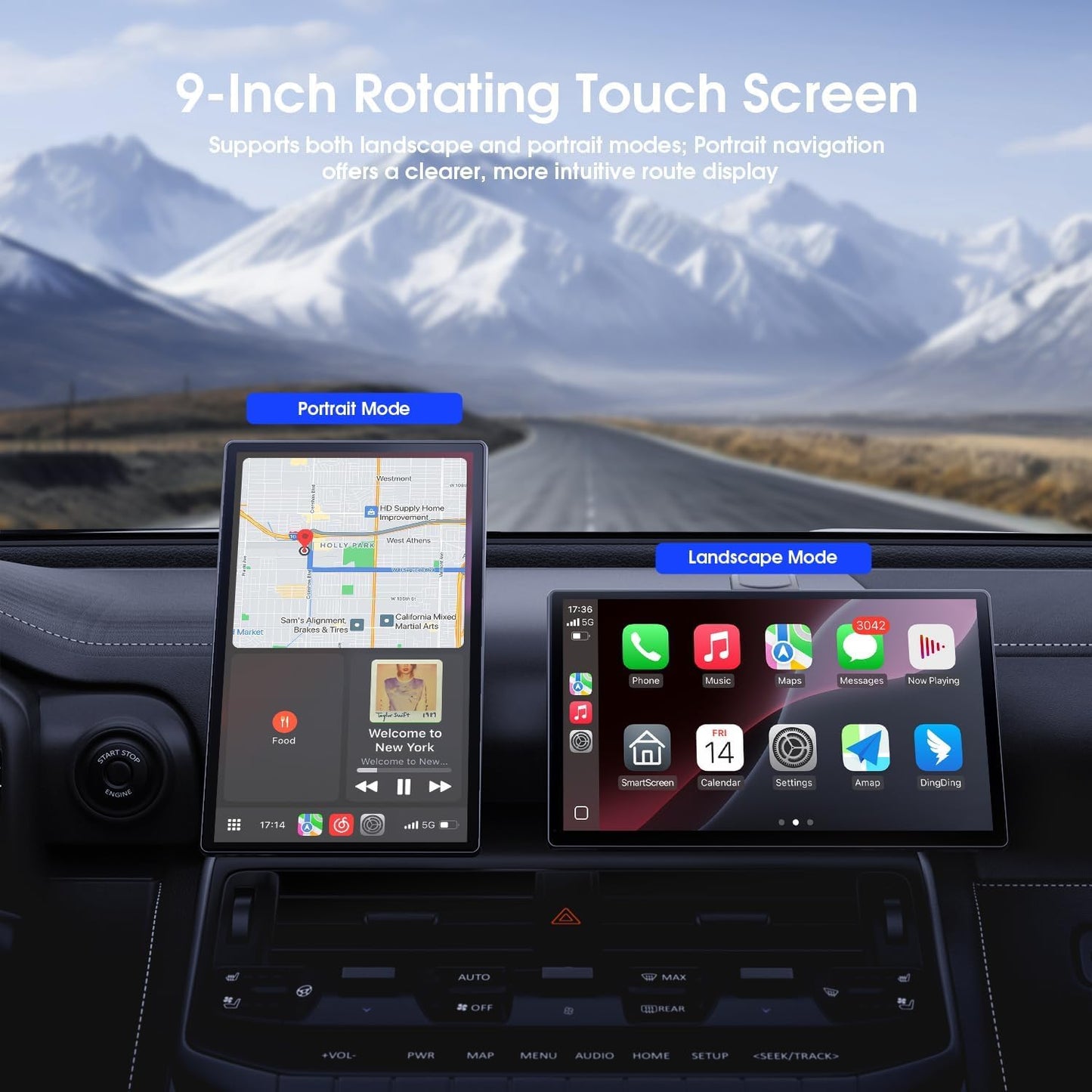 Avylet 9" Wireless CarPlay Screen for Car with Apple Car Play & Android Auto, Portrait & Landscape Mode, OTA Upgrade, Portable Touchscreen & Backup Camera, GPS Navigation/Voice Control/Bluetooth 5.0