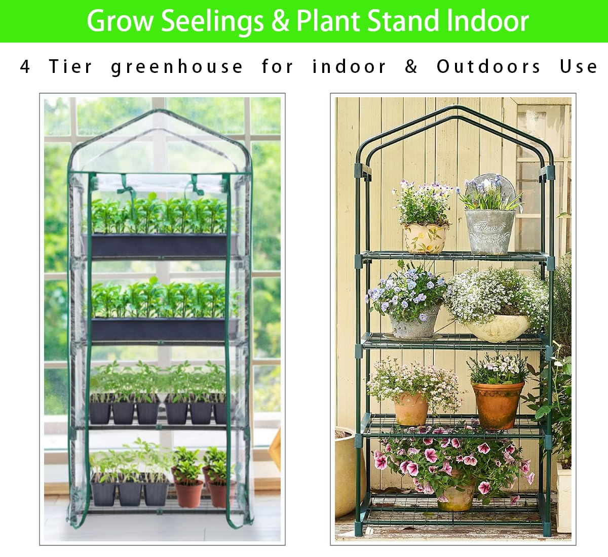 4-Tier Mini Greenhouse, Green House for Flower Indoor Outdoor, Portable Plant Outdoor Cage with Heavy Duty PE Clear Cover & Steel Frame,Greenhouse for Seed Starting, Mushroom,Vegetables