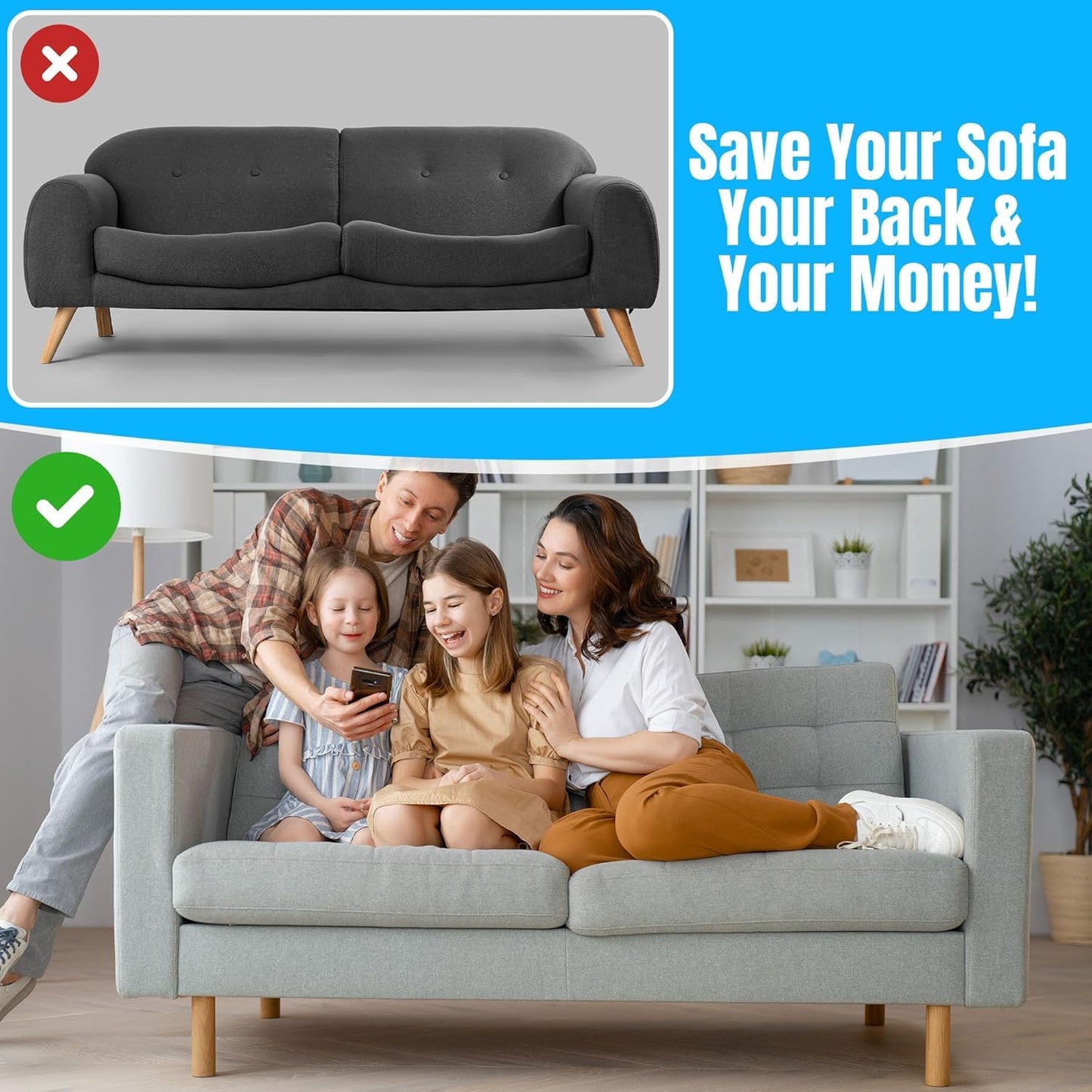 3Pcs Couch Cushion Support for Sagging Seat, 20" x 20" High-Density Foam Sofa Cushion Support for Under The Cushions, Sofa Cushions Replacement for Sectional Sofa (Black-3pcs)