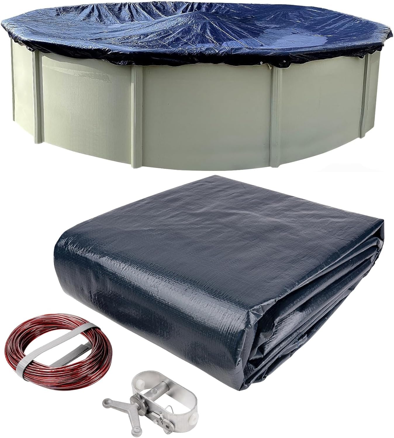 Winter Block WC18R Above Ground Swimming Pool Winter Cover with Winch and Cable, Small Blue/Black