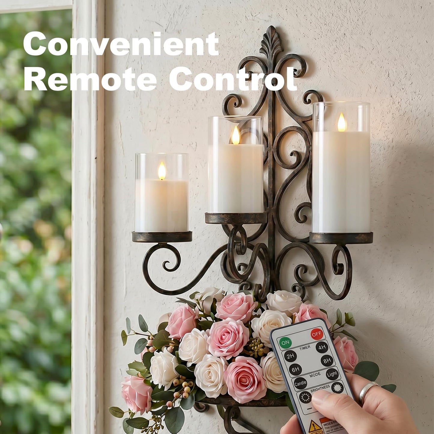AMAGIC Flickering Flameless Candles, Battery Operated Acrylic LED Pillar Candles with Remote Control and Timer, Romantic Wedding Home Ambience Decoration, 5 Pack White