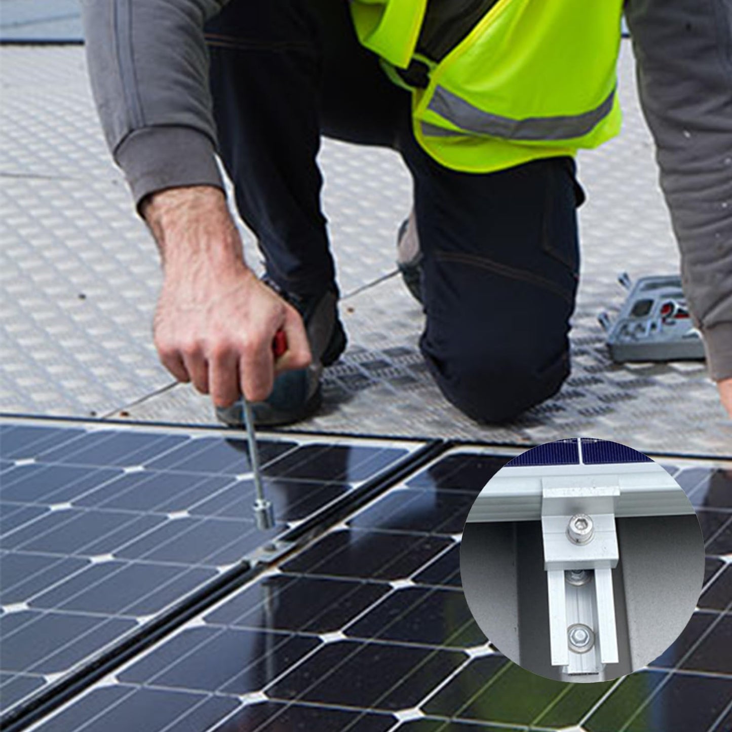 Solar Panel Bracket Kit, 12 Pcs Aluminium Mounting Rail 120mm, Solar Panel Mount 30mm/35mm, Z-Bracket Set, Center Clamps, Solar Mounting Rail Connector for Metal Roof, Tin Roof, Flat Roof, Sheet Roof