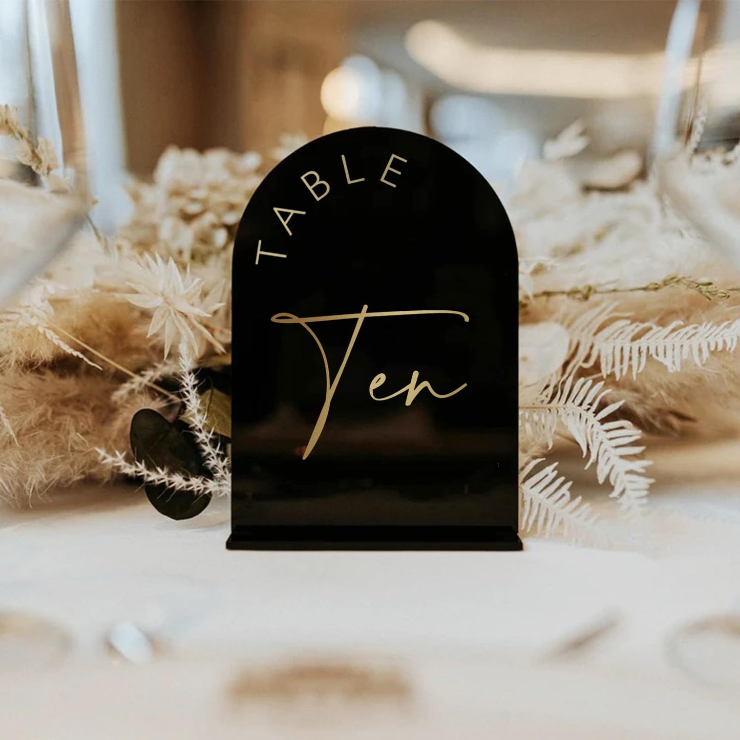 Black Arch Wedding Table Numbers 1-20 with Stands, 5x7 Inch Black Arch Acrylic Sign with Gold Letters, Acrylic Table Numbers Black and Gold for Wedding Reception Table Centerpiece Decoration (Black