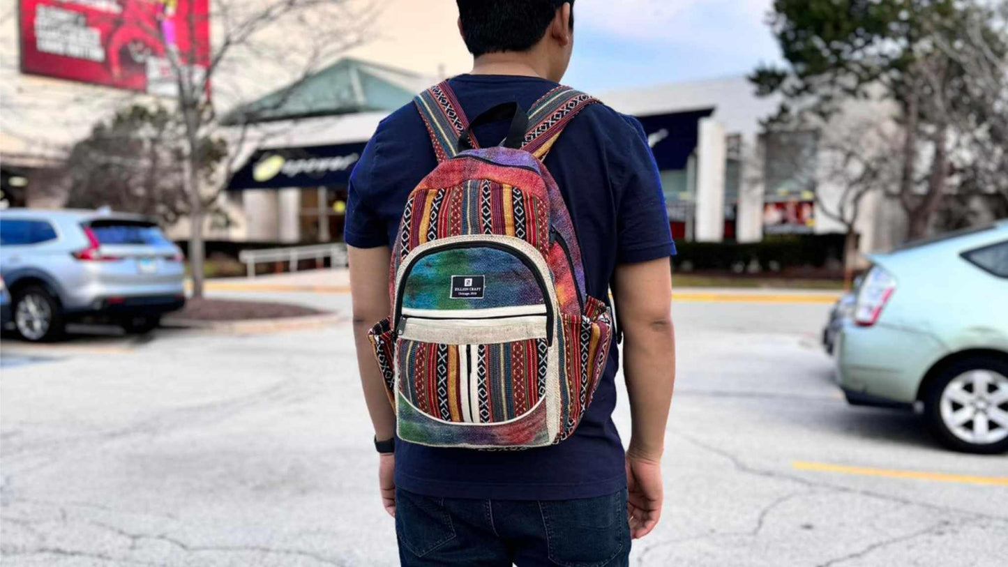 Z ZILLION CRAFT Large size multi pocket breathable back pack | Hand made Eco friendly Hemp from Himalaya | Strong backpack with Unbreakable YKK Zipper chain. College, Laptop, travelling.