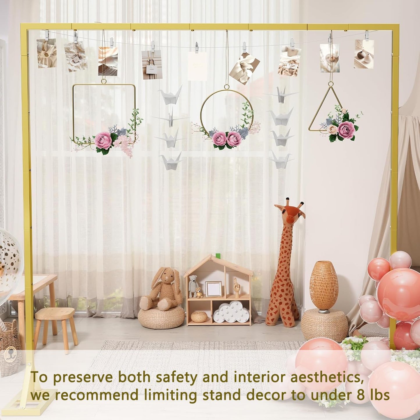 8.2FT Adjustable Backdrop Stand Kit - Square Wedding Arch & Balloon Arch for Photo Booth Background, Baby Shower, Birthday Party Decorations (Portable Frame) (Gold)