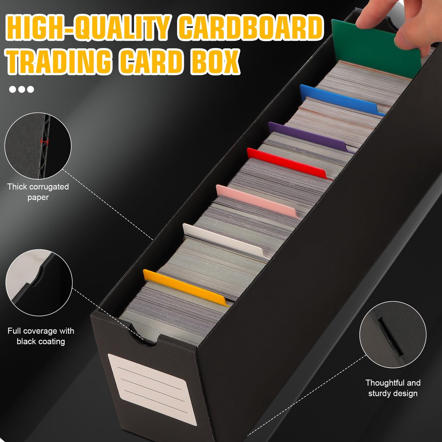 QLOUNI Trading Card Storage Box, Includes 12-600 CT Boxes & 48 Card Dividers, 12000+ Trading Card Organizer for Collectible Games, for TCG, YuGiOh, MTG, PTCG (9-600 CT Boxes)