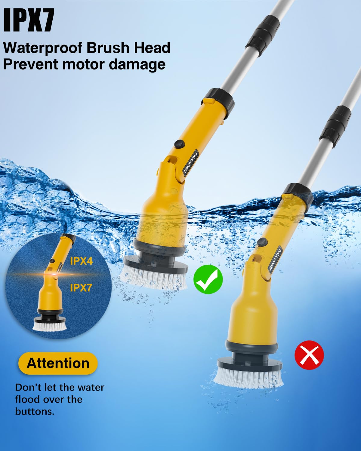 1000RPM Electric Spin Scrubber Compatible for DeWALT 20V Battery (No Battery), Cordless Cleaning Brush with Adjustable Extension Arm, 8 Replaceable Cleaning Heads, Gloves - for Bathroom/Tub/Tile