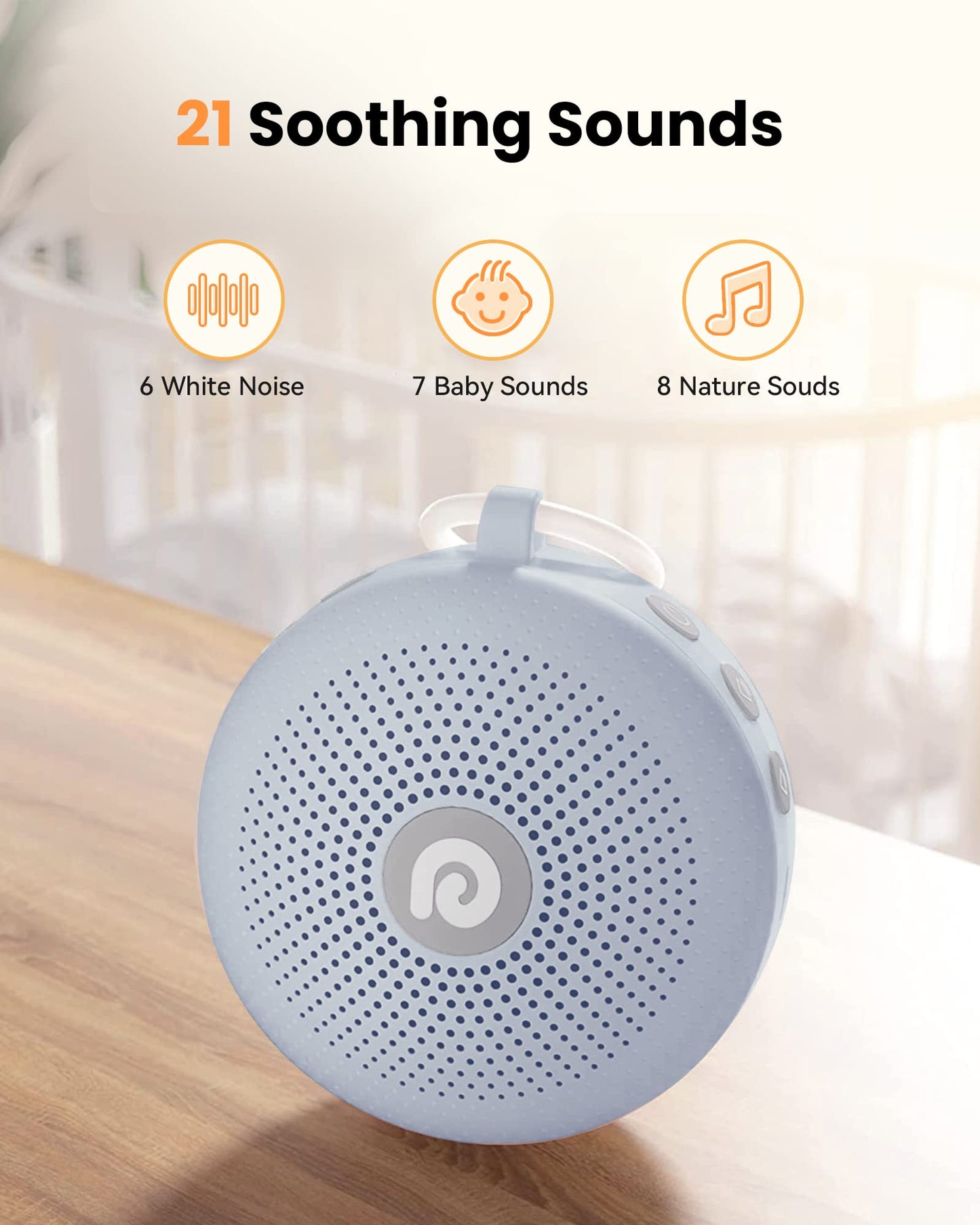 Dreamegg White Noise Machine - Portable Sound Machine for Baby Kid Adults with Powerful Battery, 21 Nature Sounds, Lullabies, White Noise, Rechargeable Sound Machine for Home Travel Nursery Gift-Blue
