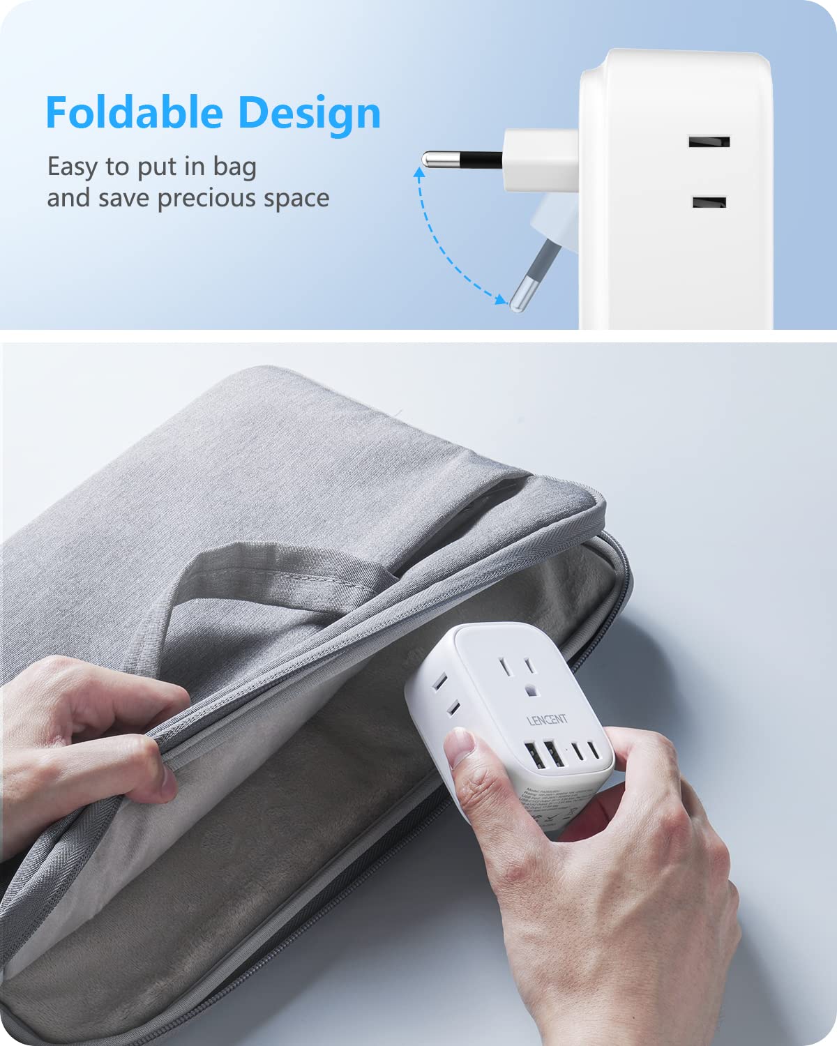 2 Pack European Travel Plug Adapter, LENCENT International Type-C Foldable Power Plug with 4 Outlets, USB C Charger Adaptor, Canada/US to Most of Europe EU Iceland Spain Italy France Germany Greece