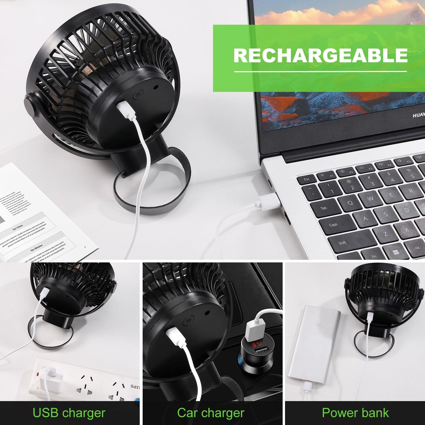 Odoland 10000mAh Camping Fan with Hanging Hook, Rechargeable Outdoor Small Tent Fan, Portable Quiet Battery Powered Operated USB Desk Fan for Camping, Hiking, Picnic and Travel