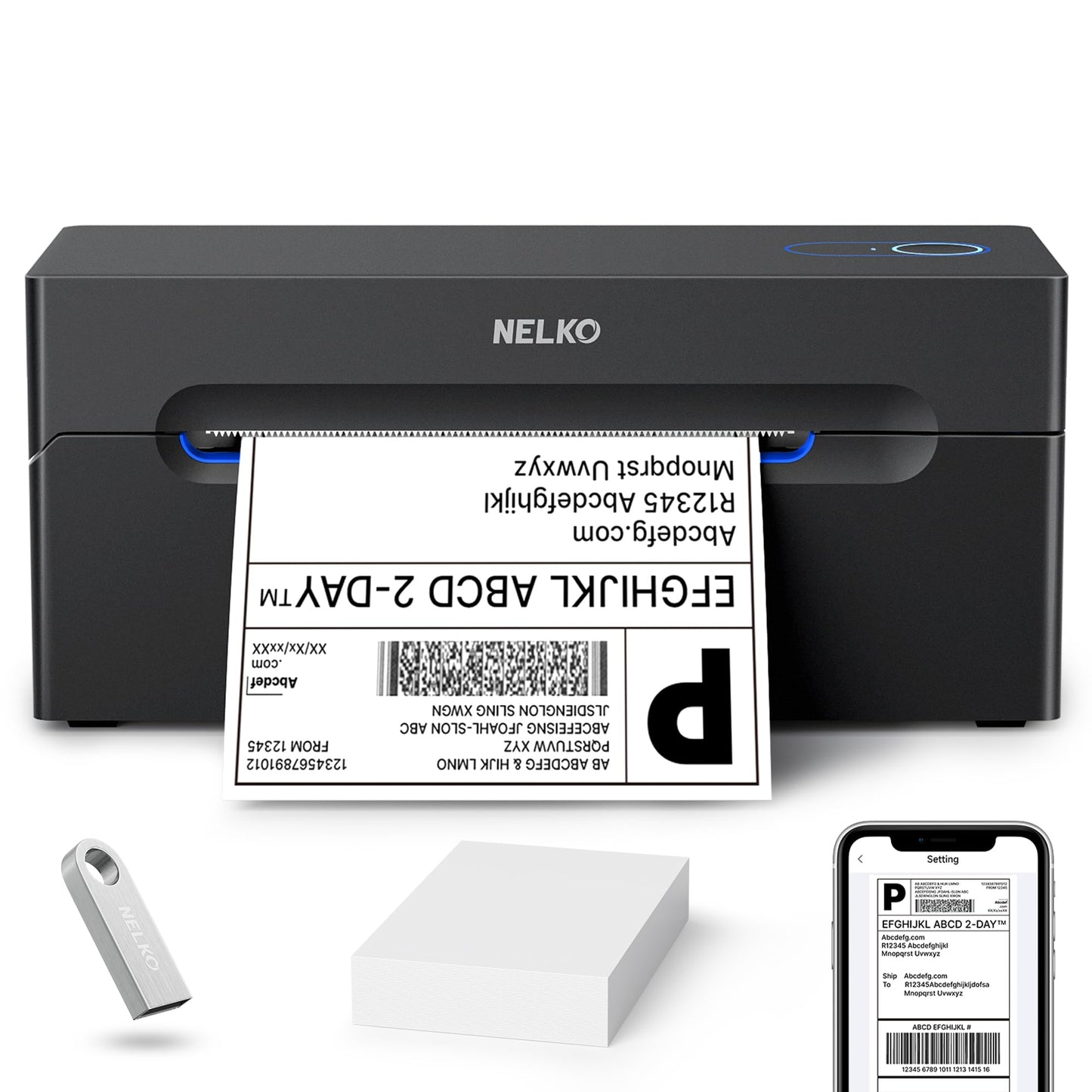 Bluetooth Shipping Label Printer, NELKO Wireless 4x6 Thermal Shipping Label Printer for Small Business, Support iPhone, Android, Windows, MAC and Chrome OS, Widely Used for Canada Post, Amazon, Etsy