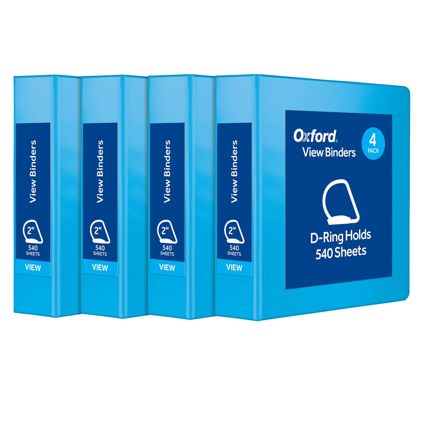 Oxford 3 Ring Binders, Binders for School and Office, Durable 2 inch D Rings, Holds 540 Sheets, ClearVue Presentation Binder, Blue, 4PK