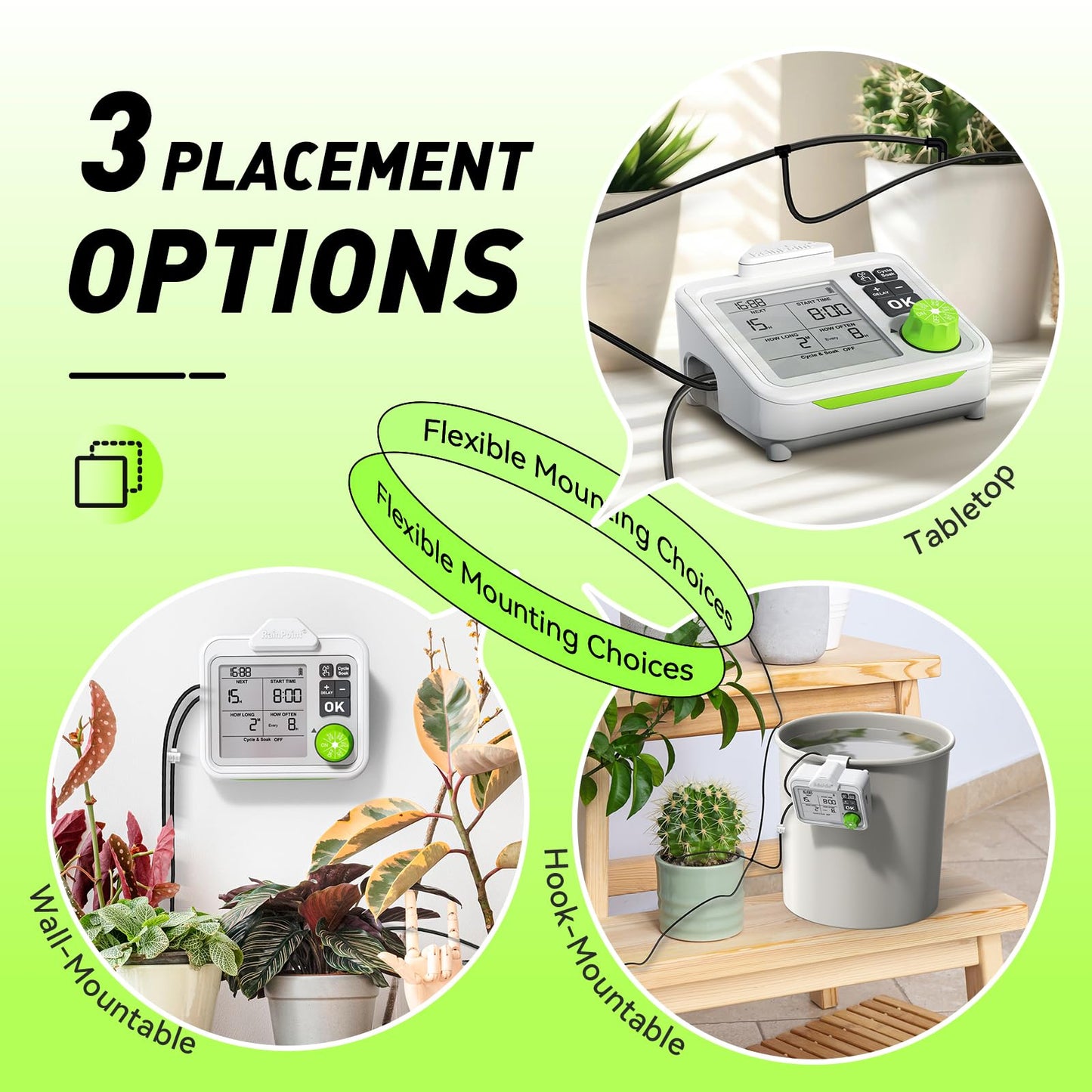 RAINPOINT Large Display Automatic Plant Waterer Indoor for Pot Plants,Cycle & Soak Mode Vacation Self Watering Drip Irrigation System Device Kit Office Patio Greenhouse Grow Tent Water 10-15 Plants
