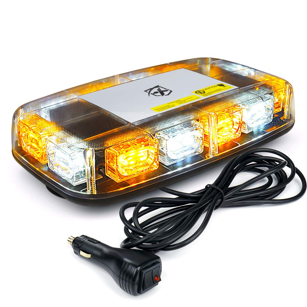 Xprite Rooftop Beacon Strobe Lights for Vehicles - 72 LED Emergency Roof Top Warning Traffic Flashing Hazard Safety Caution Light for Trucks Cars Construction Snowplow Amber White