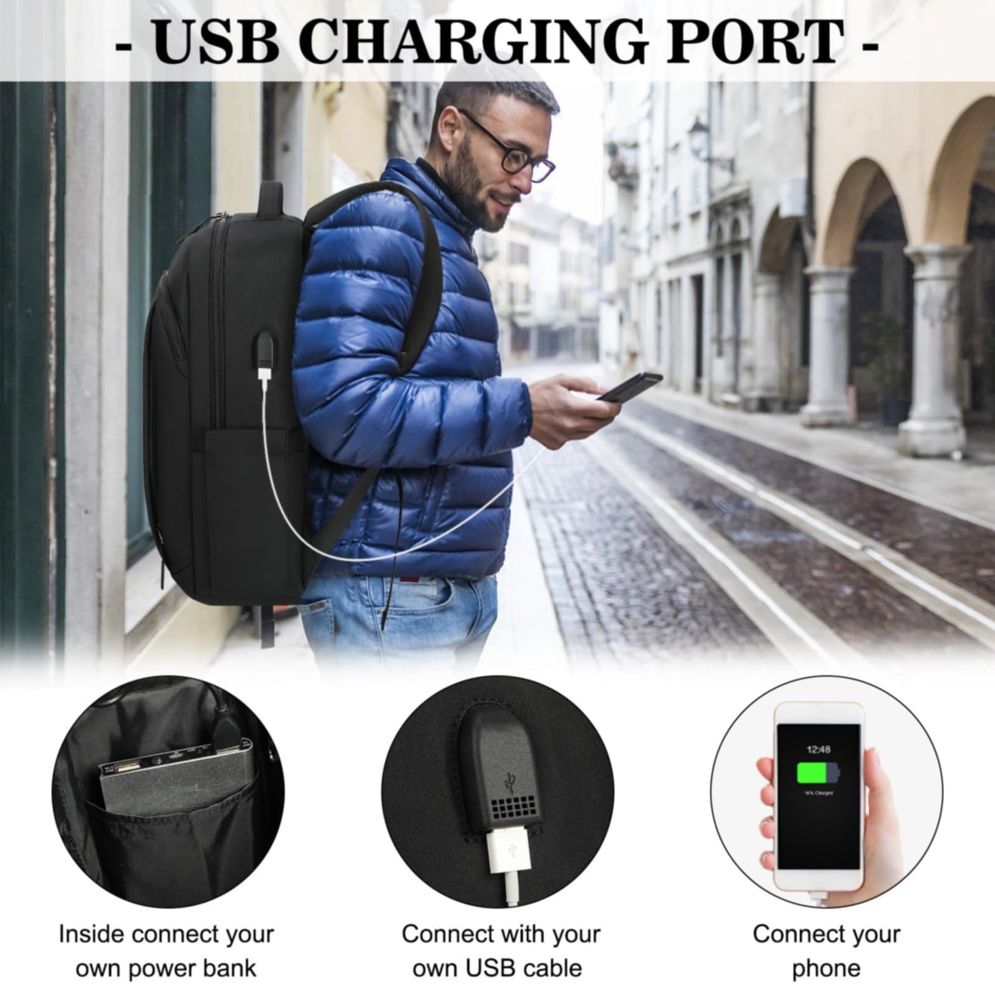 Laptop Backpack 15.6 inch Travel Backpack for Men and Women Anti Theft Backpacks with USB Charging Port Large Waterproof Computer Backpack for Work School, Black