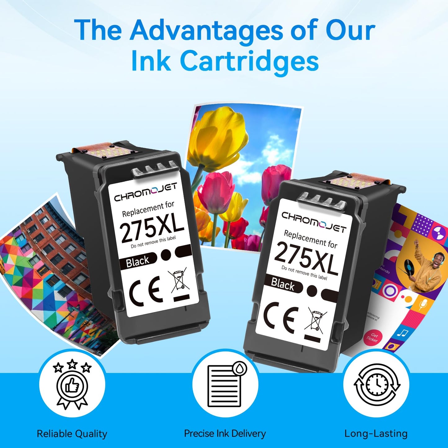 Chromojet 275XL Black Ink Cartridges Compatible for Canon Printer Ink 275 Compatible for Canon PG-275XL Ink Cartridges fit for Pixma TS3720 TR4720 TR4700 TR4723 TR4722 TS3500 TS3520 Printer(2 Black)