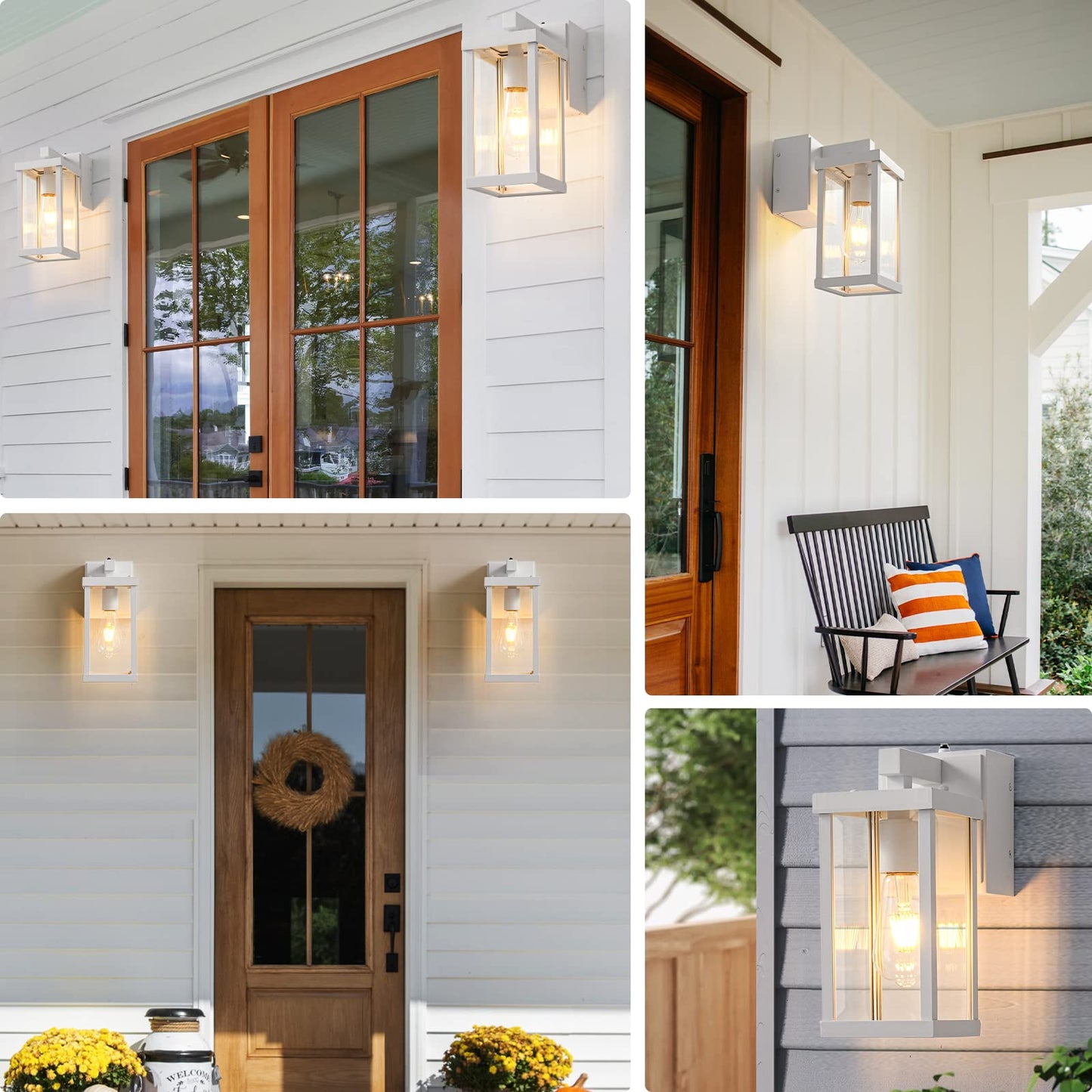 JOKAONOTL Dusk to Dawn Porch Lights with GFCI Outlets Waterproof Outdoor Wall Lights Exterior Lighting Fixtures Modern Outside Lights Wall Mount for House Patio Garage,White,11.8''H,1PC
