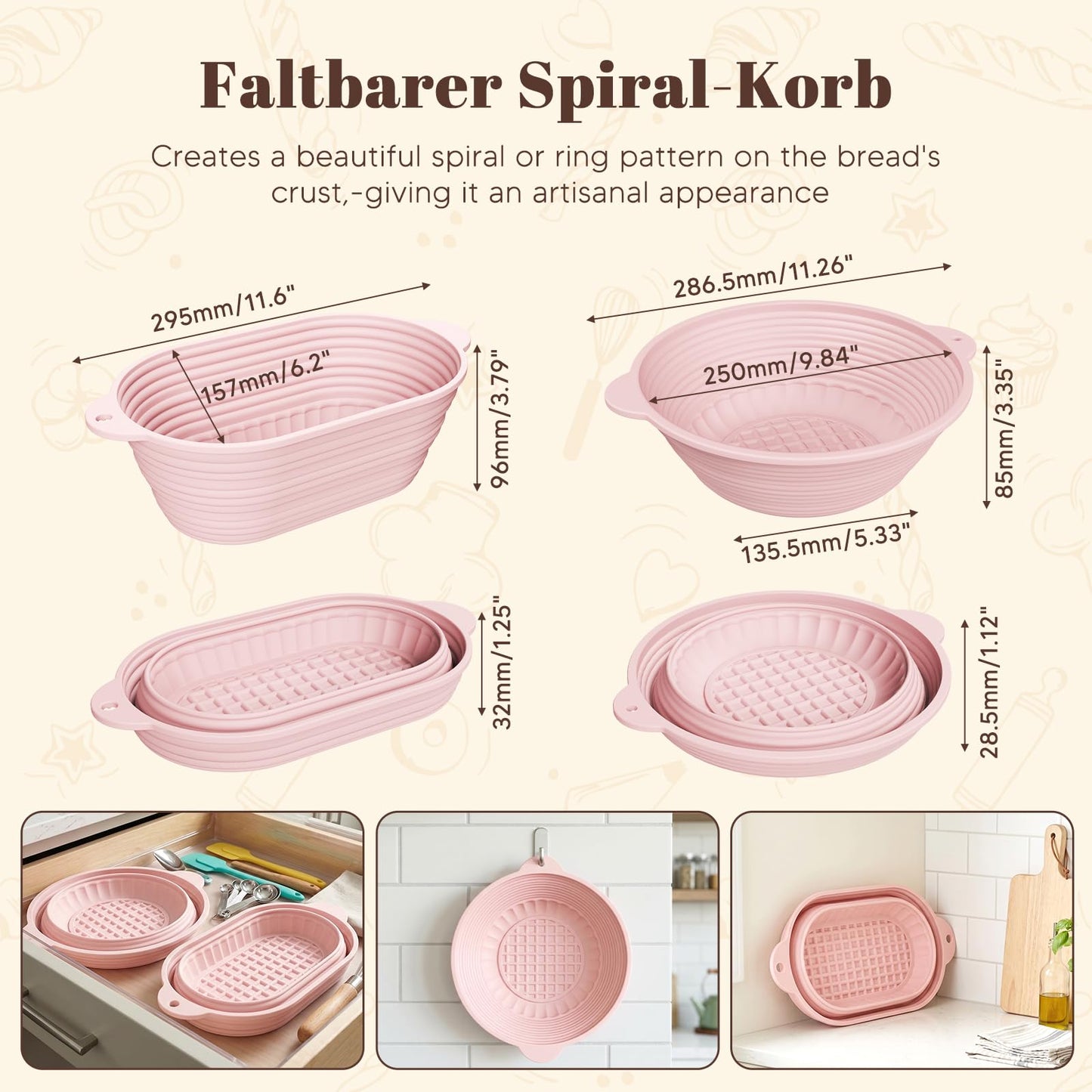 MQFORU Sourdough Bread Starter Kit, 30Pcs Sourdough Starter Kit, 9" Round and 10" Oval Banneton Proofing Basket 730ml Starter Jar, Easy to Fold and Washable Microwave-Safe, Gift for Baking Enthusiasts