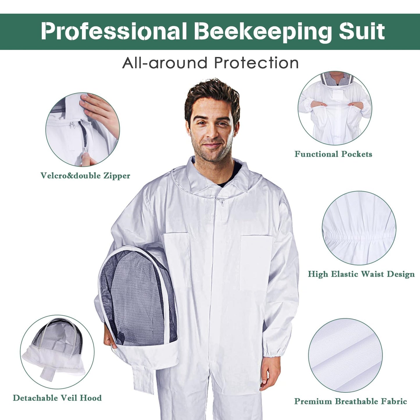 Deuovht Bee Suit Professional Beekeeper Suit for Men Women Full Body Veil Hood Beekeeping Supplies Costume for Beekeeper (XXL (with Gloves))