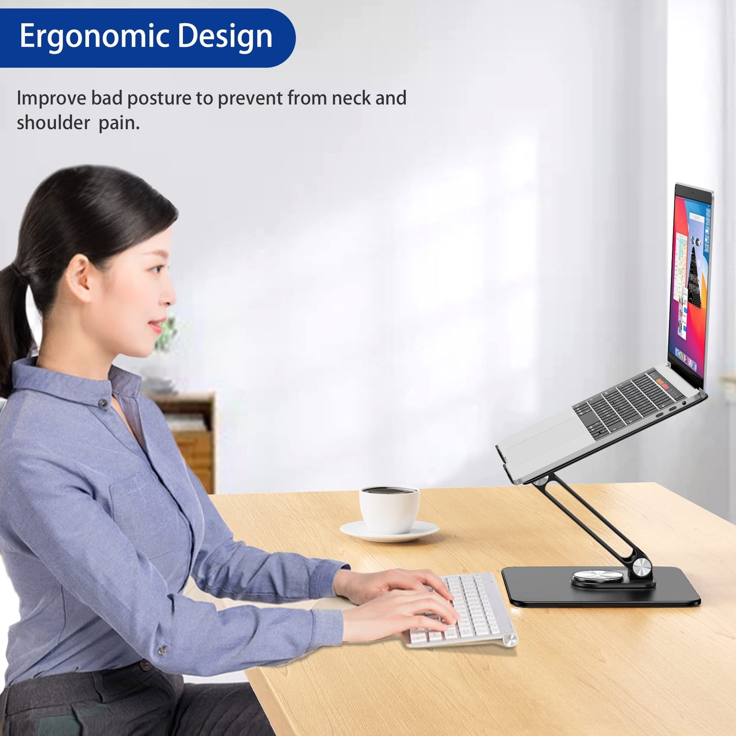 BESIGN LSX7 Laptop Stand with 360° Rotating Base, Ergonomic Adjustable Notebook Stand, Riser Holder Computer Stand Compatible with Air, Pro, Dell, HP, Lenovo More 10-15.6" Laptops, Lapdesk, Black