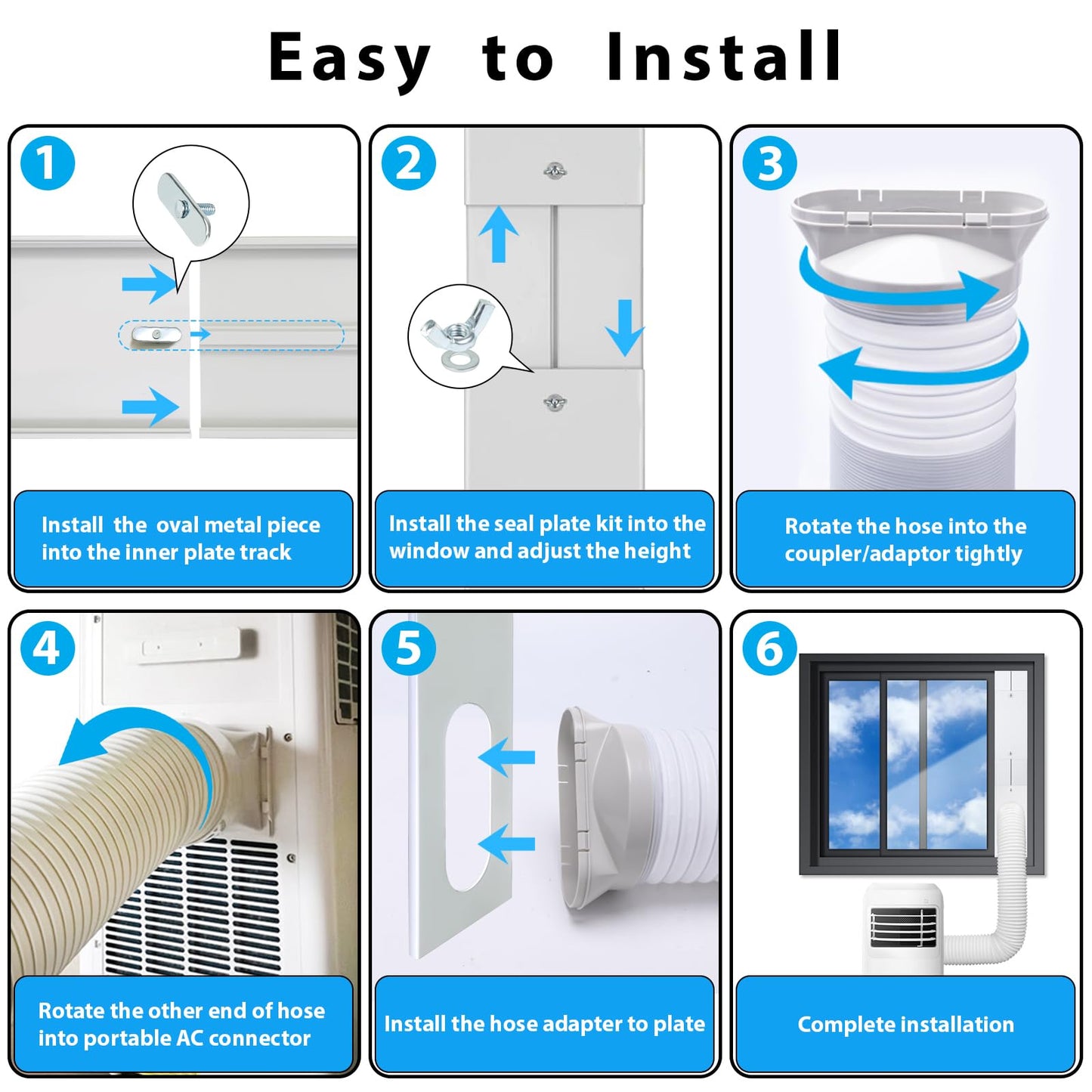 Upgrade Portable AC Window Vent Kit with 5.9Inch Exhaust Hose(79Inch Length),Portable Air Conditioner Window kit,Adjustable Length 17" to 61" for Vertical & Horizontal Sliding Window