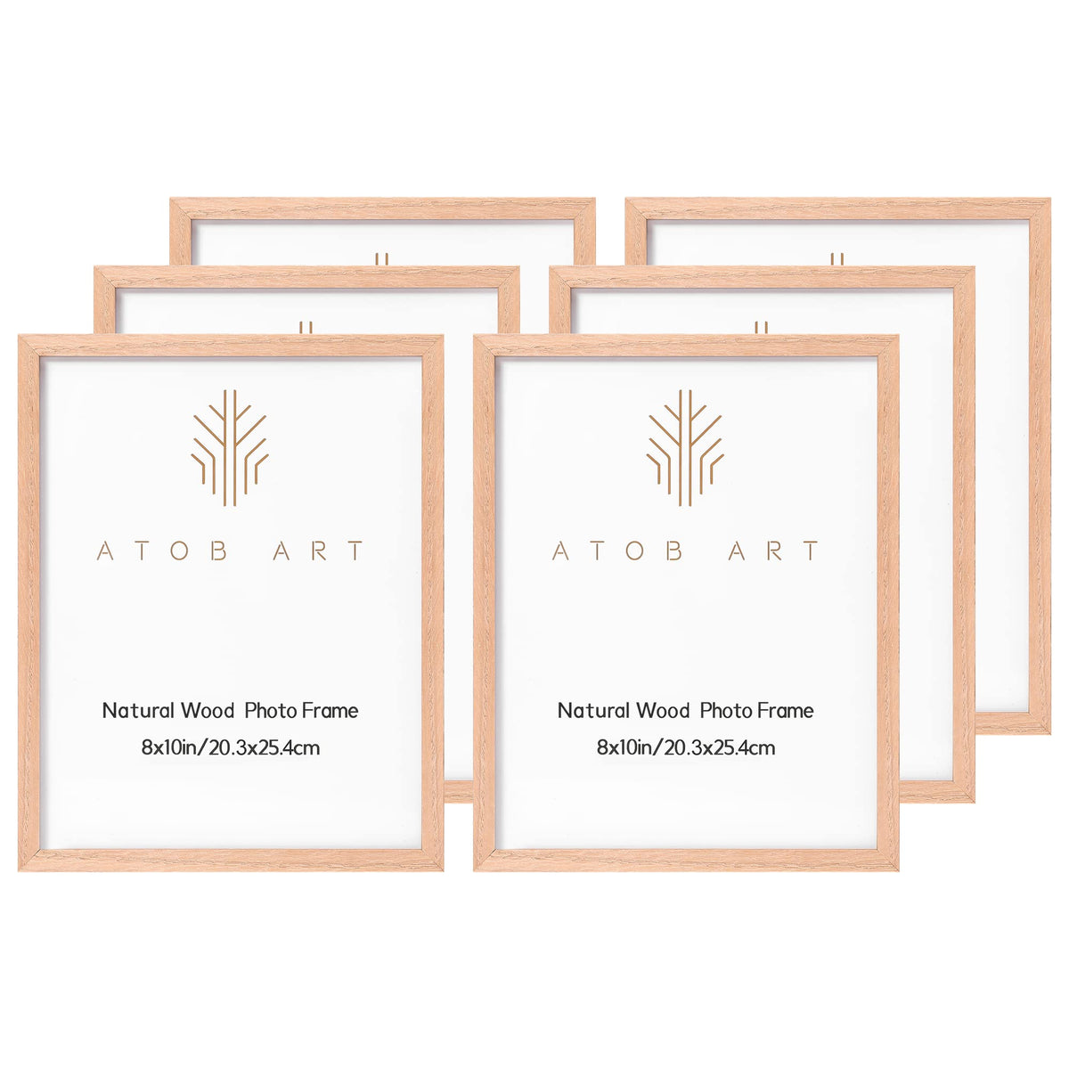 ATOBART 8x10 Solid Wood Picture Frames, 6 Pack OAK Photo Frame Set with Real Glass Cover, Natural Wood Color Frames, for Wall Mounting or Tabletop Display