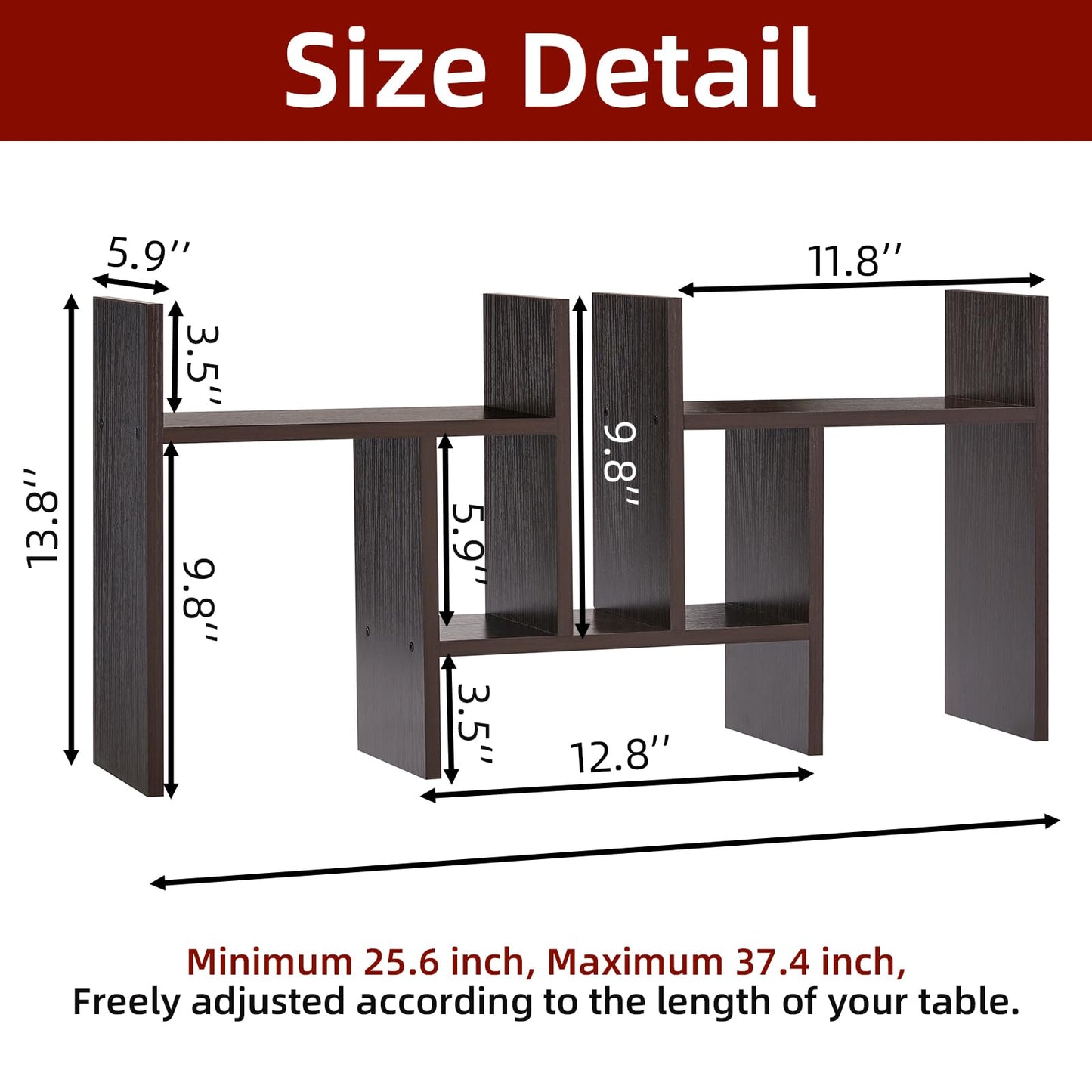 Somdot Desktop Bookshelf, Desk Shelf Organizer Storage Display Shelf Rack, 3 Pack Counter Top Bookcase for Home Office，Dark Brown