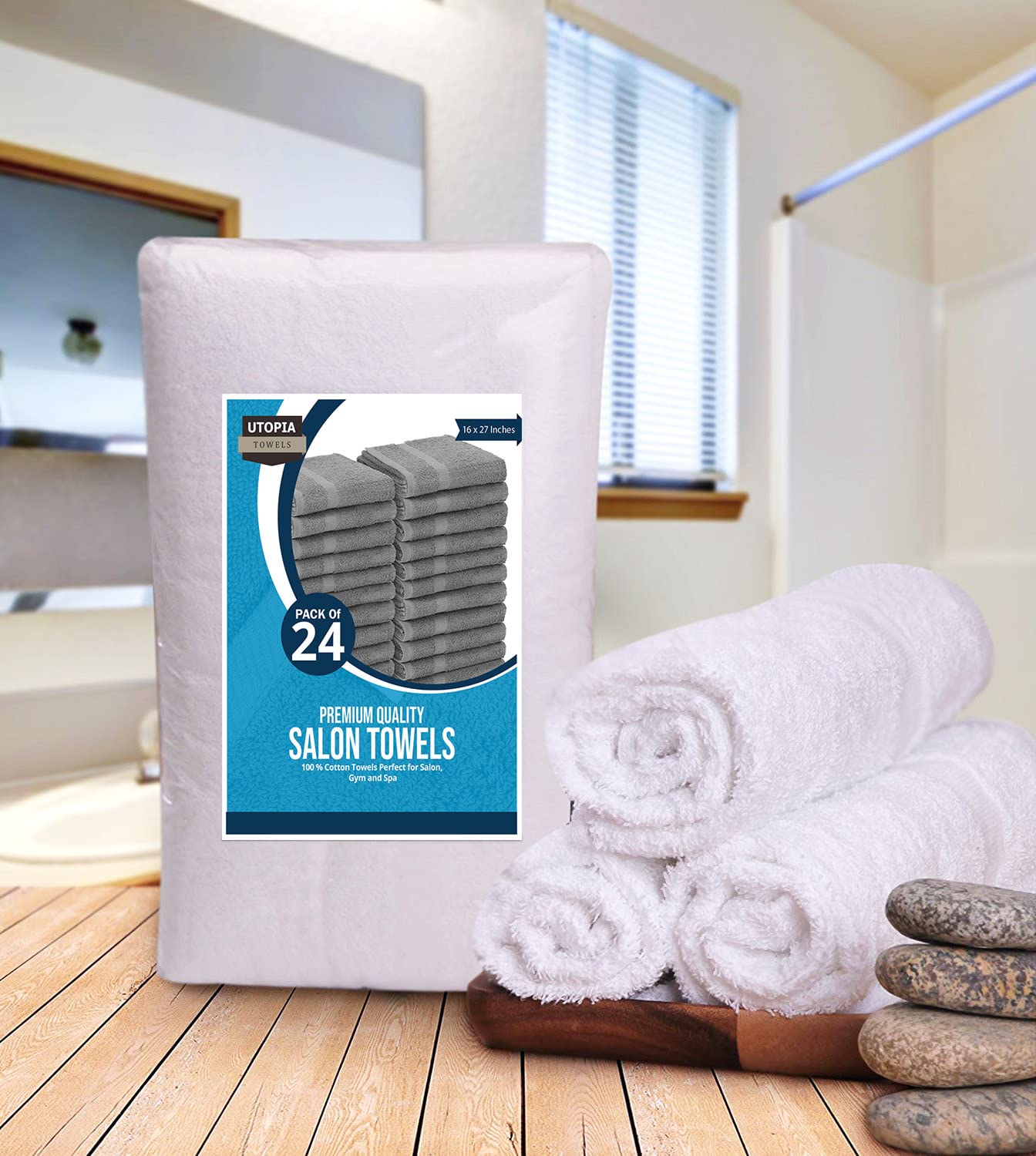 Utopia Towels - Salon Towels, 24-Pack (Not Bleach Proof, 16 x 27 Inches) Highly Absorbent Towels for Hand, Gym, Beauty, Hair, Spa, and Home Hair Care (White)