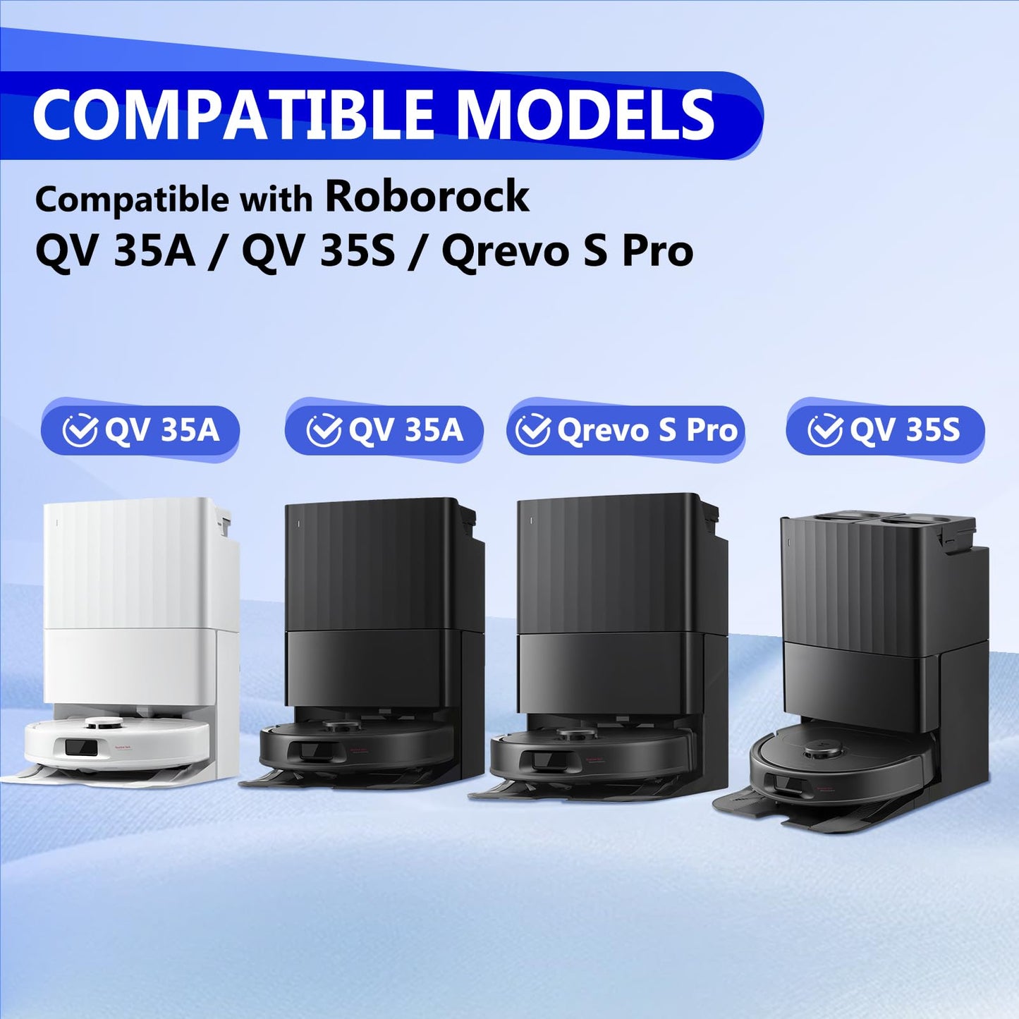 32 Pcs QV 35A Replacement Accessories Compatible with Roborock Qrevo S Pro/QV 35A / QV 35S Robot Vacuum, 2 Mainbrushes, 6 Scent Tablets, 4 HEPA Filters, 6 Dust Bags, 6 Mop Pads, 6 Side Brushes