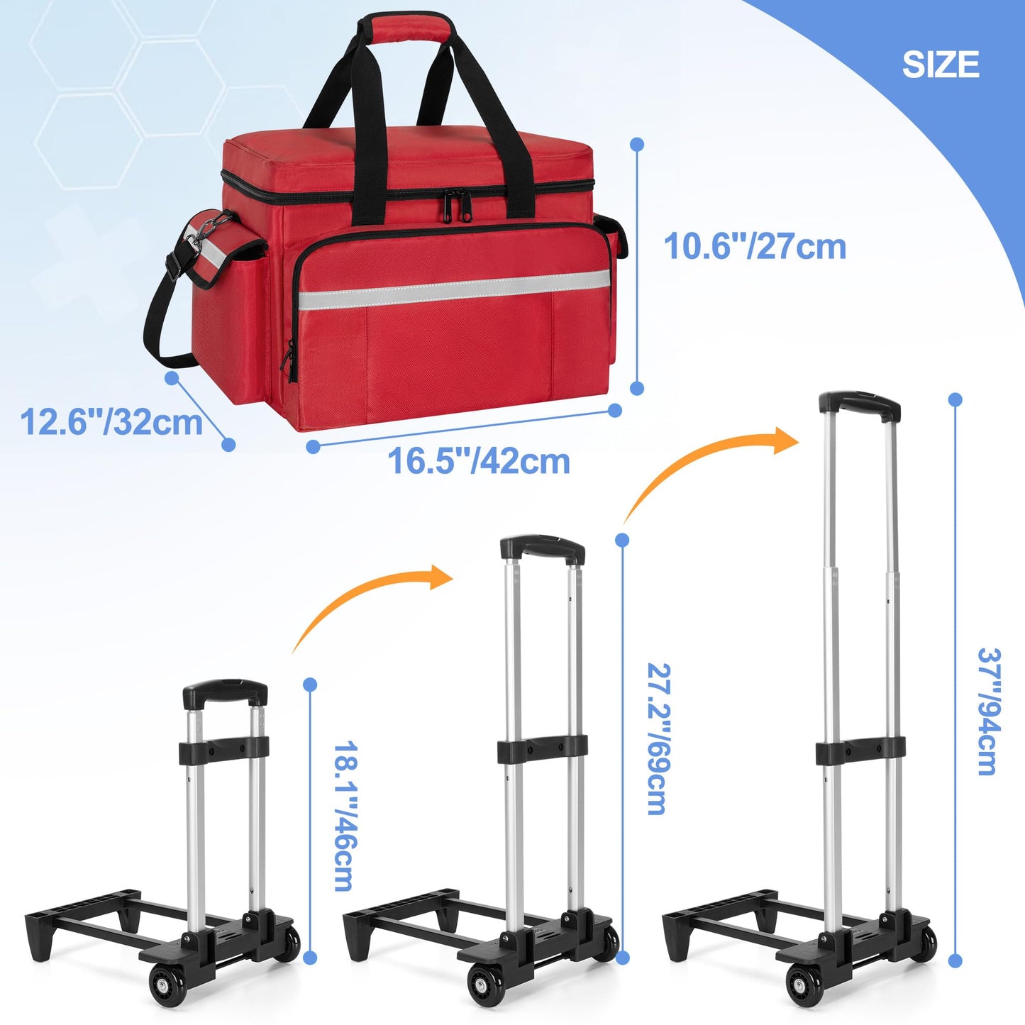 Trunab Medical Bag on Wheels with Detachable Trolley, Rolling Nurse Tote with Removable Dividers, First Responder Bag Empty with Adjustable Shoulder Strap for Nurse, Doctor, Bag ONLY