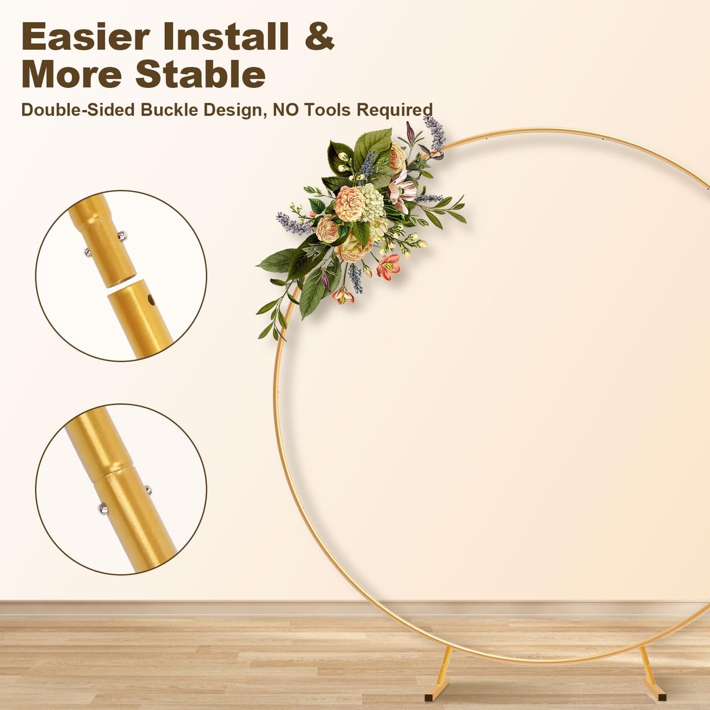 Chamvis Round Backdrop Stand, 6.9ft (2.1m) Gold Circle Round Wedding Arch Stand Plant Support: for Wedding Birthday Photo Background