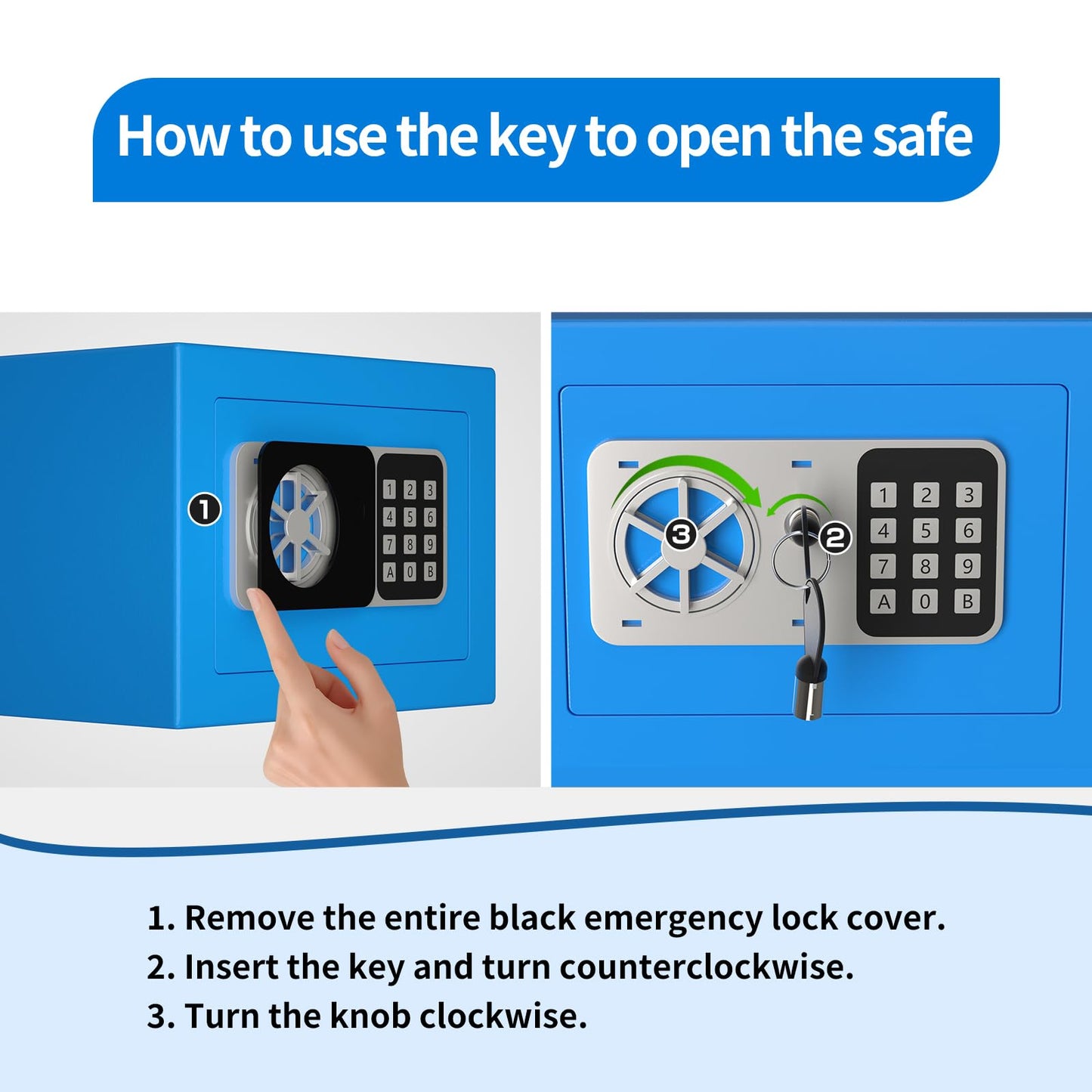 KABISAFE Safe with Digital Security Keypad and Key, 0.5 Cubic Feet Mini Safe, Kid Safe Box, Personal Safe for Home Office Hotel Storage valuables(Blue)