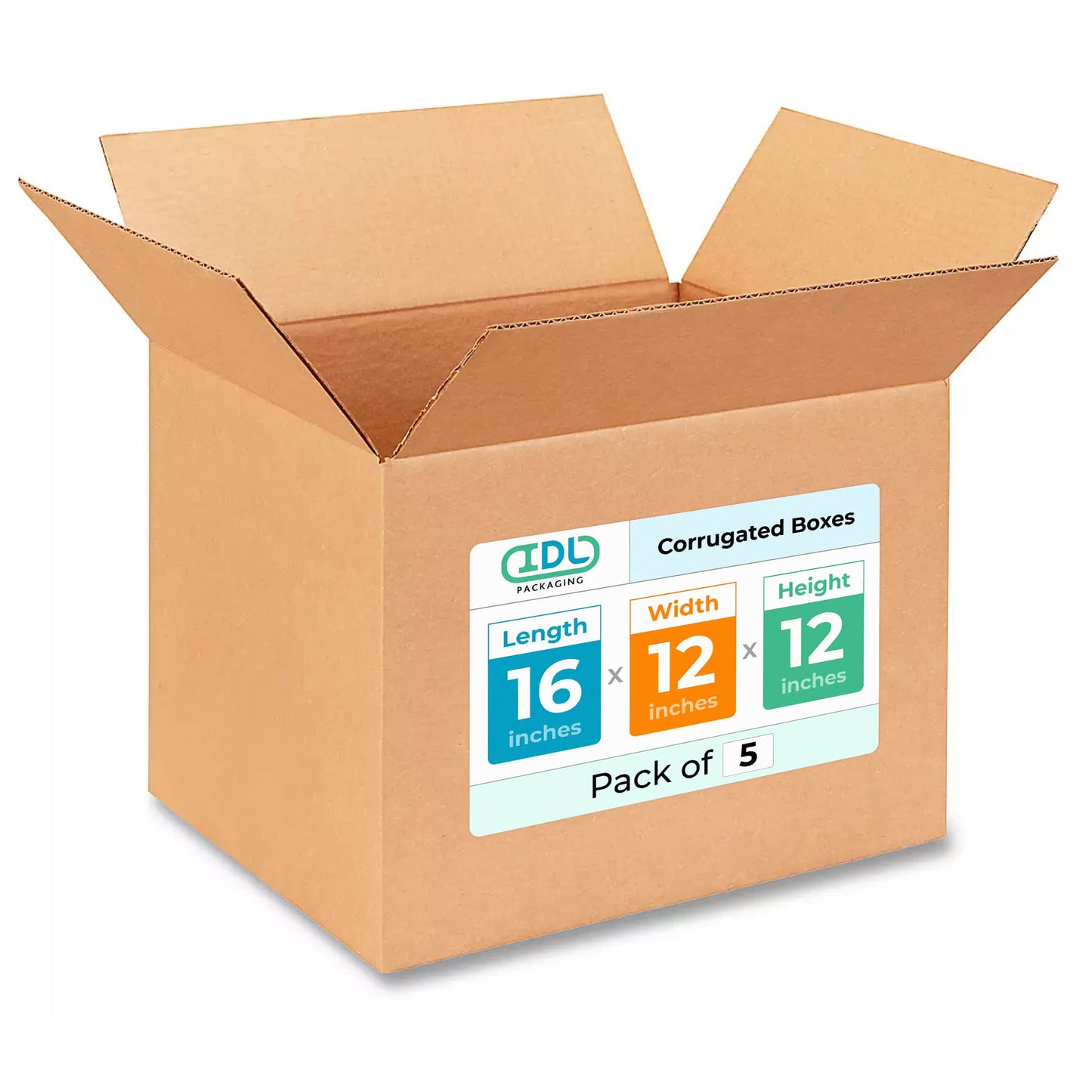 Medium Shipping & Moving Boxes 16 x 12 x 12 inches (5-Pack) - Extra Strength 200 lb vs Regular - Corrugated Boxes for Packaging Moving and Delivering - Box to Pack - Carton Box by IDL Packaging