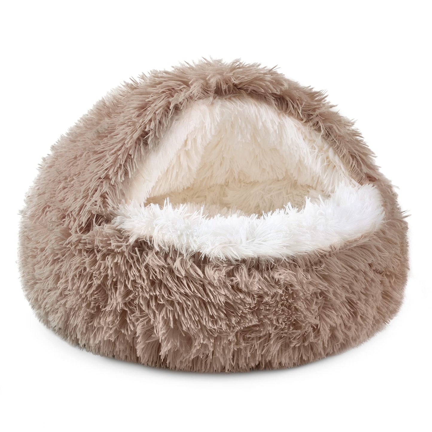 NOYAL Dog Bed Round Hooded Plush Cat Cave Donut Anti Anxiety Fluffy Dog Bed for Small Medium Dog and Cat