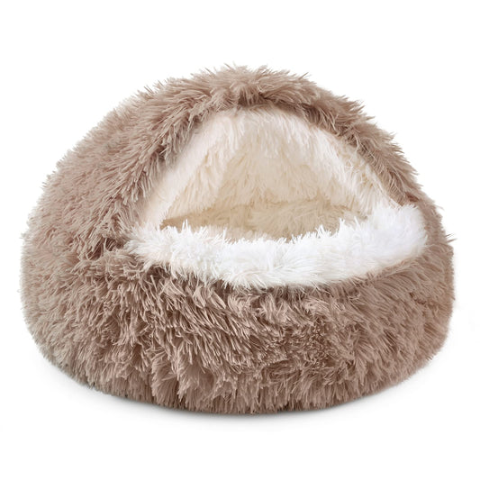 NOYAL Dog Bed Round Hooded Plush Cat Cave Donut Anti Anxiety Fluffy Dog Bed for Small Medium Dog and Cat