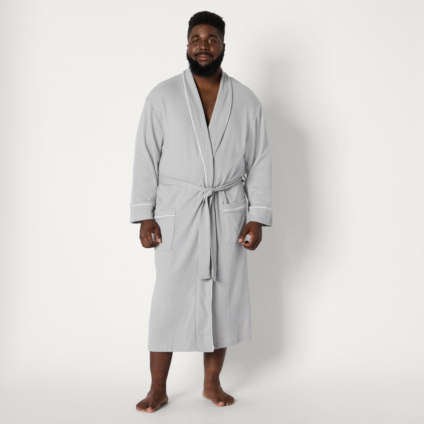 Amazon Essentials Men's Waffle Shawl Robe, -Light Grey, M/L