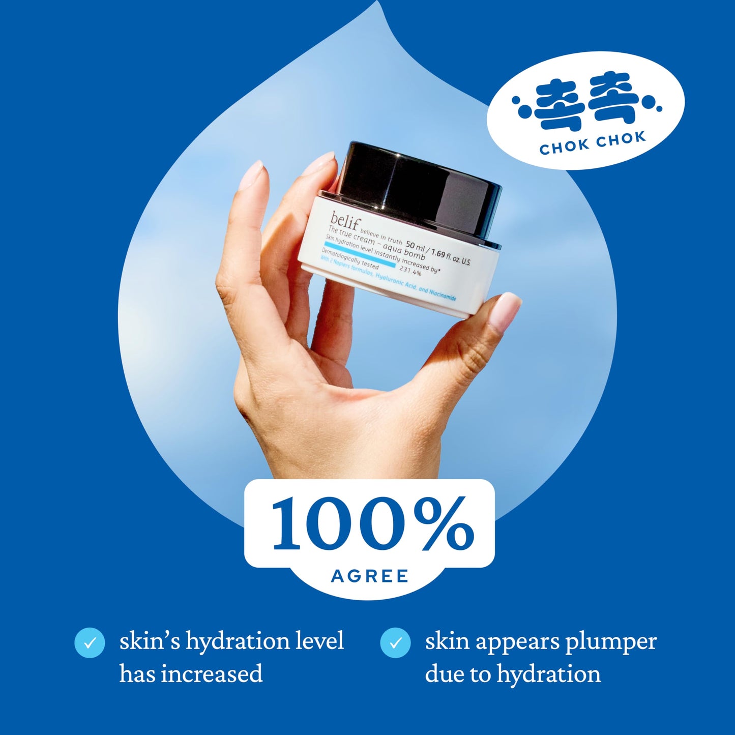 belif The True Cream Aqua Bomb 100ml, Daily Lightweight Facial Moisturizer, Hydrating & Plumping Face Cream, Hyaluronic Acid, Niacinamide, Squalane, For All Skin Types, No Mineral Oil Korean Skin Care