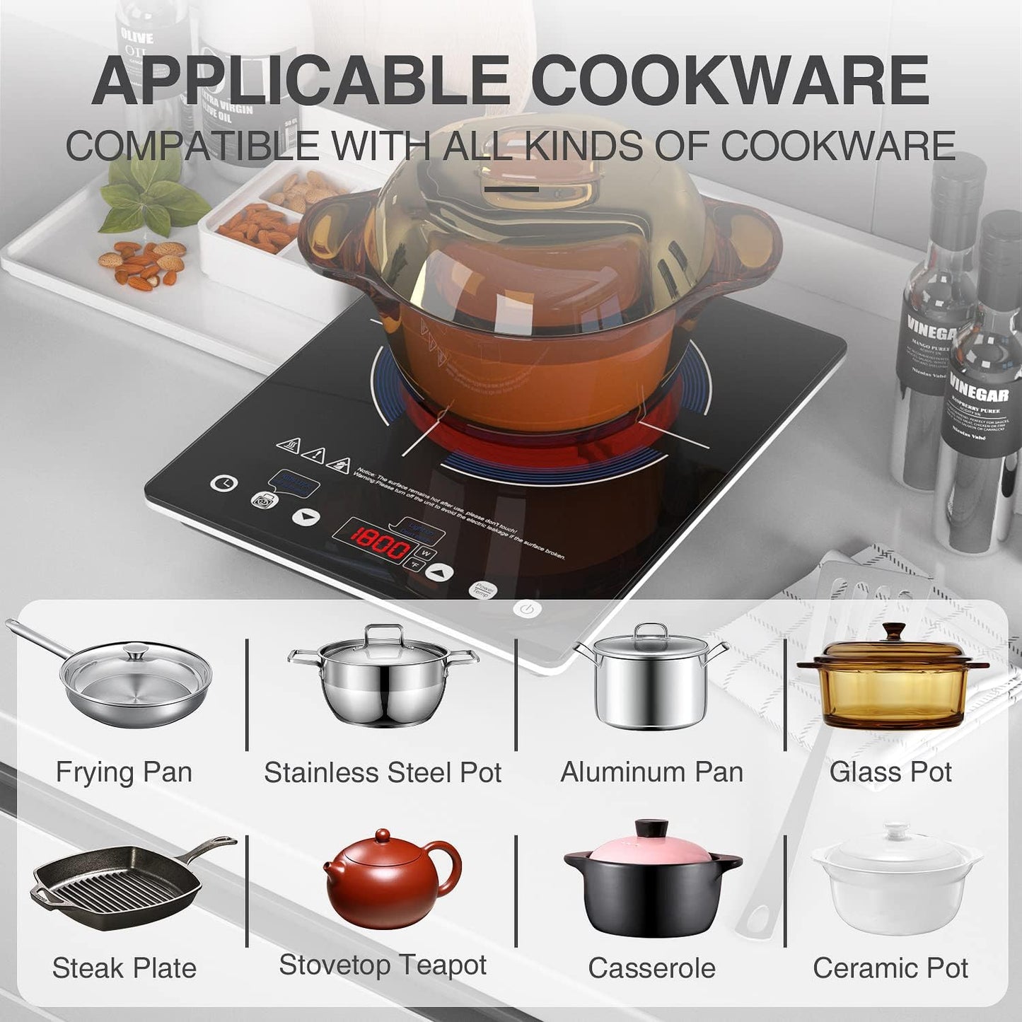 VBGK Electric Ceramic Cooktop, Electric Stove Top with Touch Control, 9 Power Levels, Kids Lock & Timer, Hot Surface Indicator, Overheat Protection,110V induction cooktop