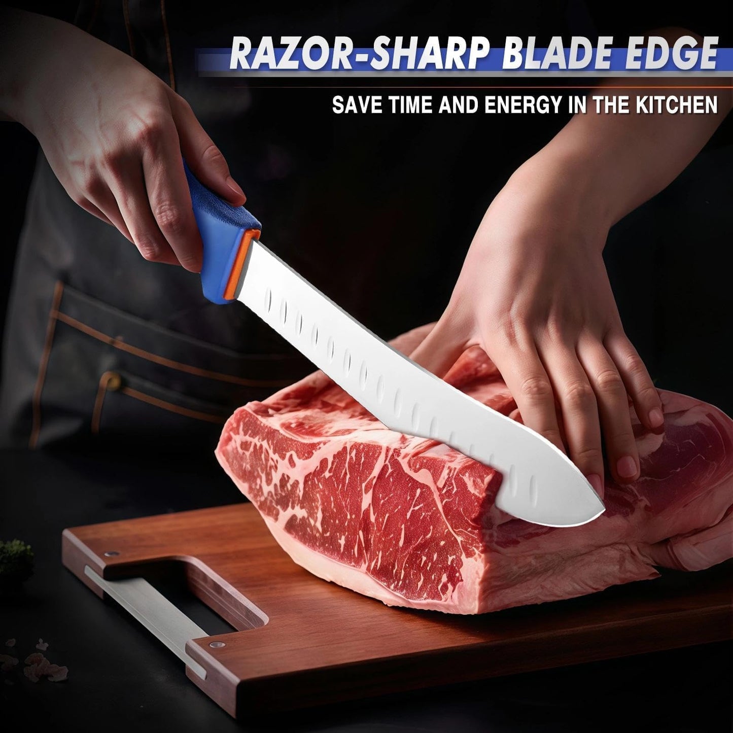 DRAGON RIOT 6 Pcs Butcher Knives Set, Meat Processing Knife Set for Brisket Trimming with German Stainless Steel and Blue Non-Slip Handle,Ideal Christmas Gift for Man and Woman