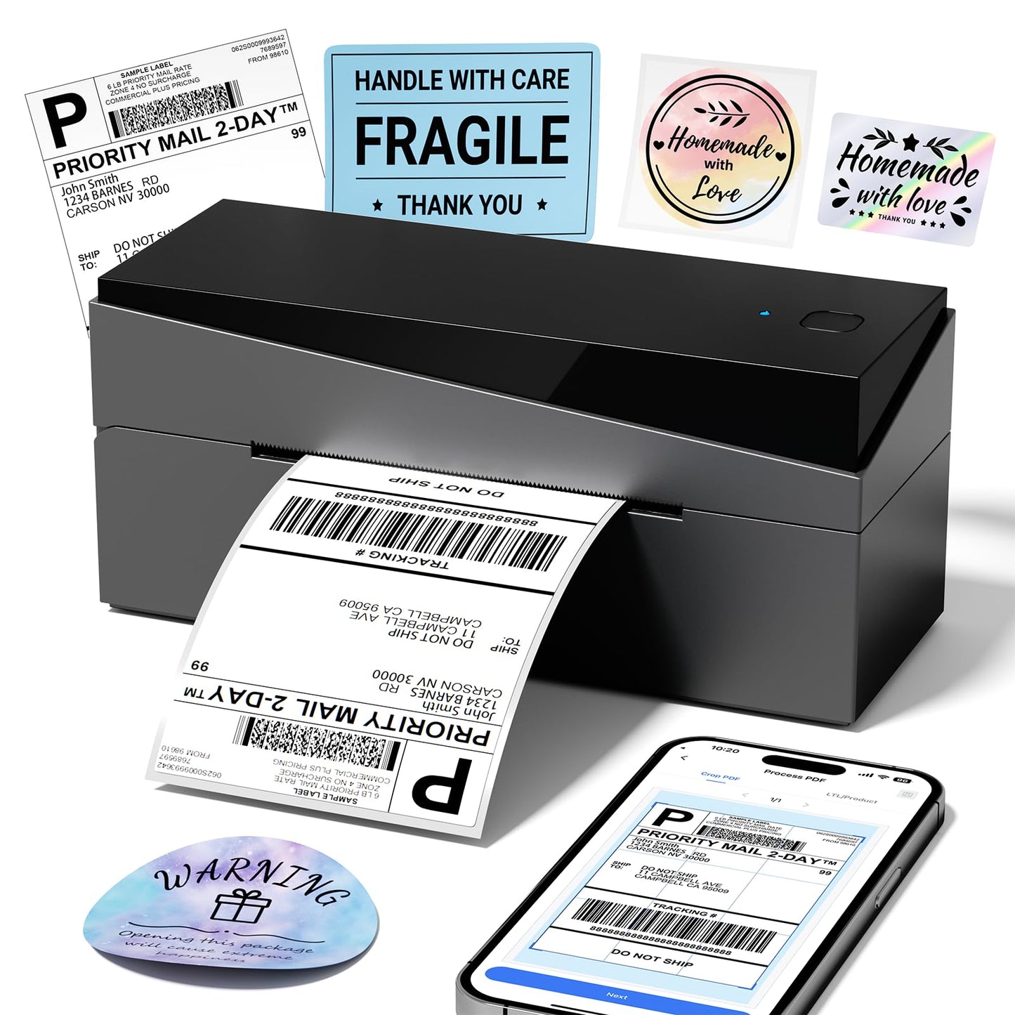 Omezizy Bluetooth Shipping Label Printer 4x6, 249BT Thermal Label Printer 4x6 for Small Business, Shipping Packages, Office, Home, Compatible with Android iPhone iPad Windows macOS Chrome USPS Etsy