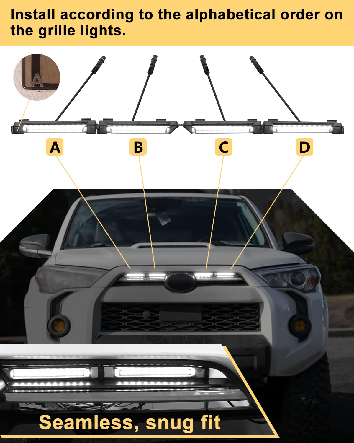 OKLSG Front Bumper LED Grill Lights for 2024 2023 2022 2021 4Runner Accessories Raptor Marker Lights Bars fit SR5 TRD Sport TRD Off Road Limited OEM Grille(White)