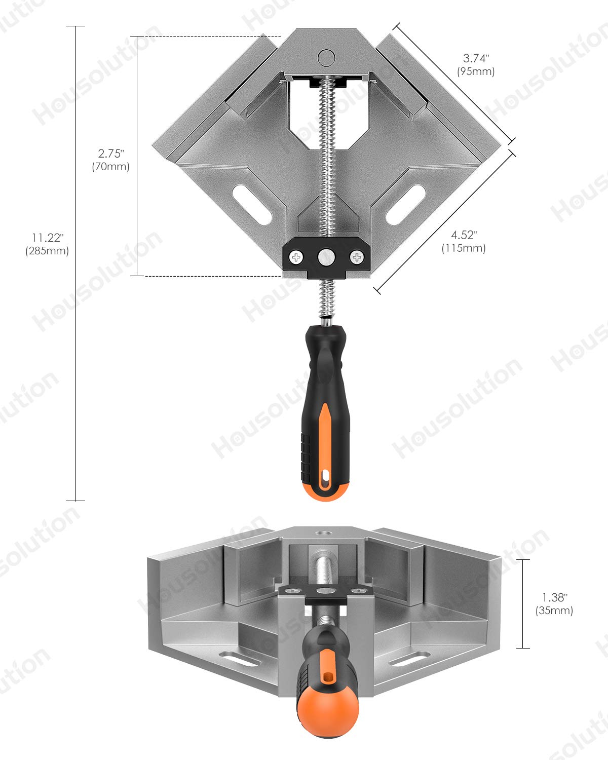 Housolution Right Angle Clamp, [2 Pack] Single Handle 90° Aluminum Alloy Corner Clamp, Right Angle Clip Clamp Tool Woodworking Photo Frame Vise Holder with Adjustable Swing Jaw - Silver Gray