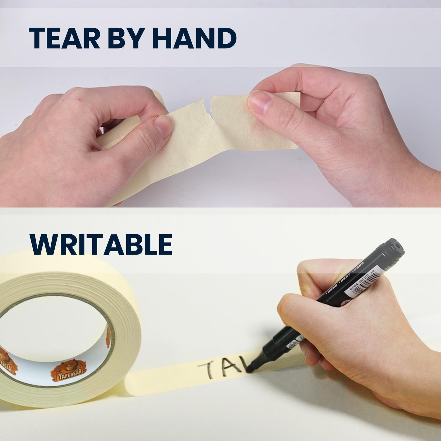 TAPEBEAR General Purpose Masking Tape Beige White 24mm x 55m, Bulk Painters Tape for Painting, Labeling, DIY Arts Crafts, Home Office School Projects, 36 Rolls