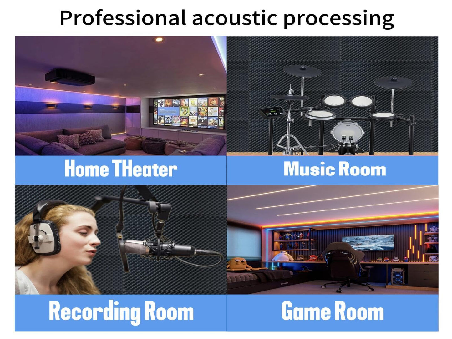Jdejiela 2 Pack Egg Crate Foam Sound Proof Foam Panels for Walls,48''X24''X2'' inch Acoustic Panels, high-Density Fireproof soundproof Wall Panels, Professional Acoustic Treatment (Black)