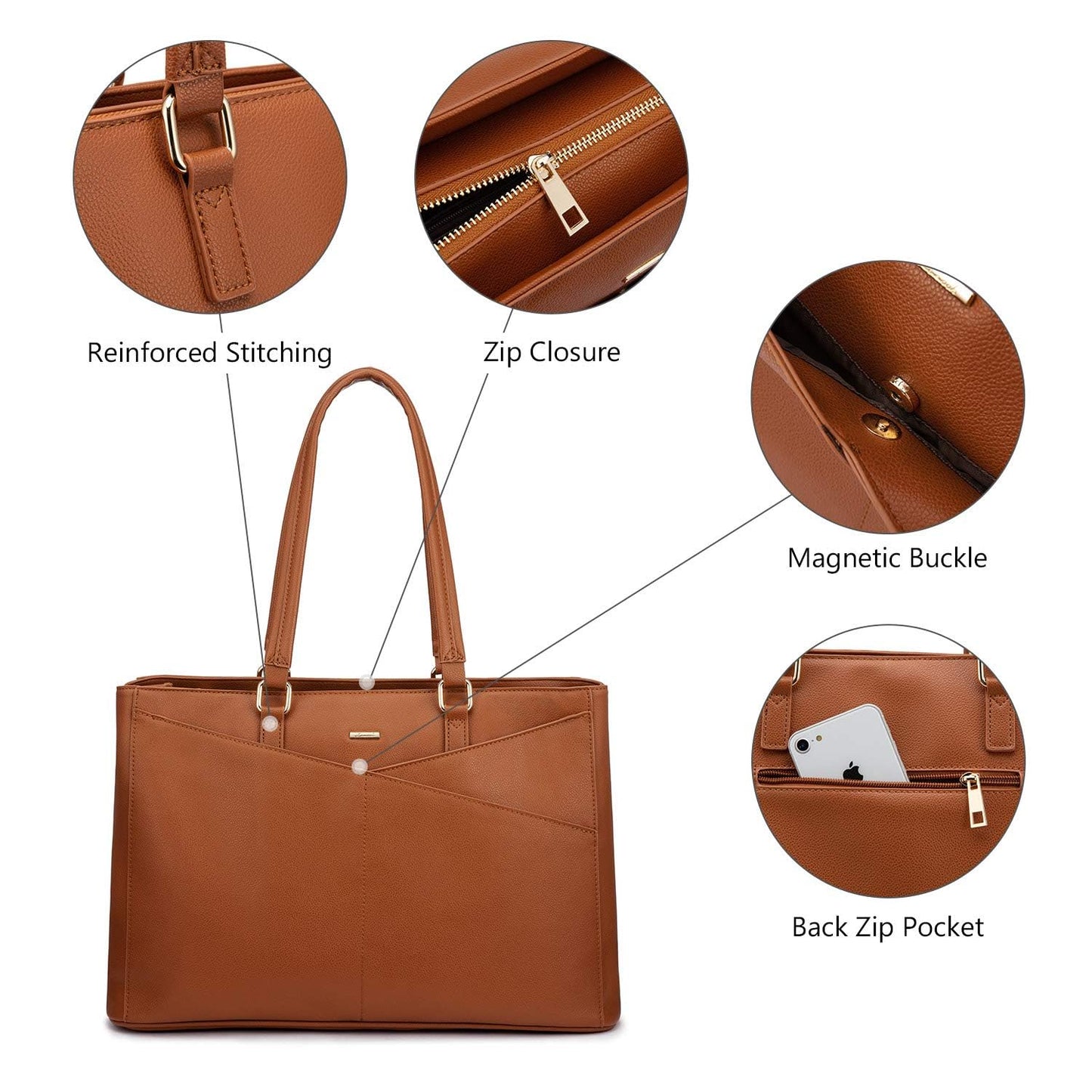 LOVEVOOK Laptop Tote Bag for Women 15.6 Inch Waterproof Leather Computer Bags Women Business Office Work Bag Briefcase Brown