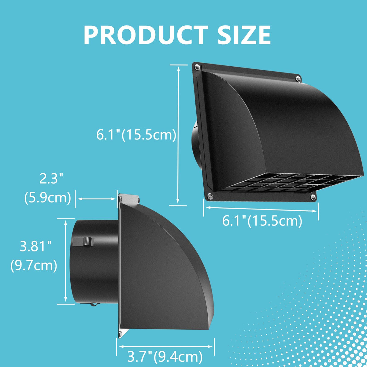 4 Inch Dryer Vent Cover Outside, HG Power Metal Wall Vent Cover with Removable Screen & Cushioned Non-Return Flap, Air Vent for House, Range Hood, AC, Opening Diameter: 3.81" Black