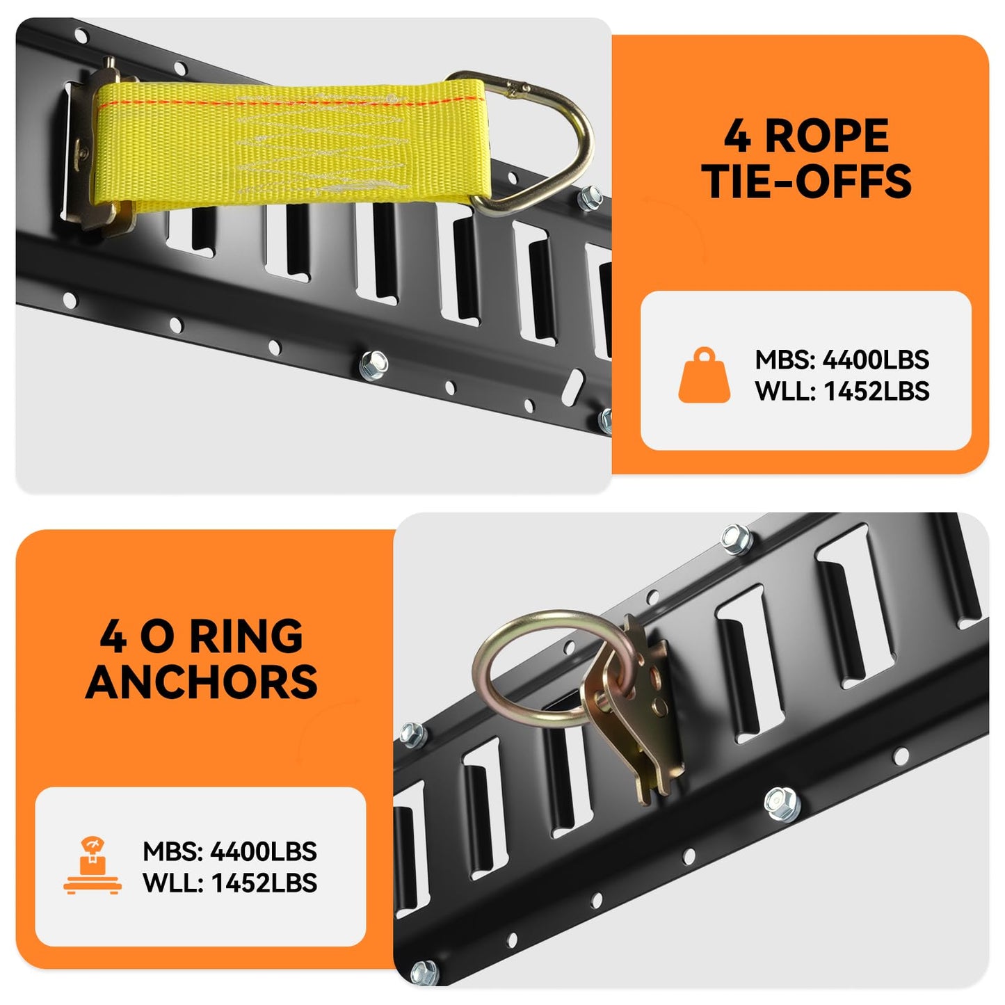 Elechomes E Track Tie-Down Rail Set: 4 Pack 16" E-Track Rails with 2 Ratchet Straps, 4 Rope Tie Offs, 4 O Rings, 4 J-Hooks, 2 Single Slot, 8 End Caps for Vans Trailers Motorcycles Garage Storage