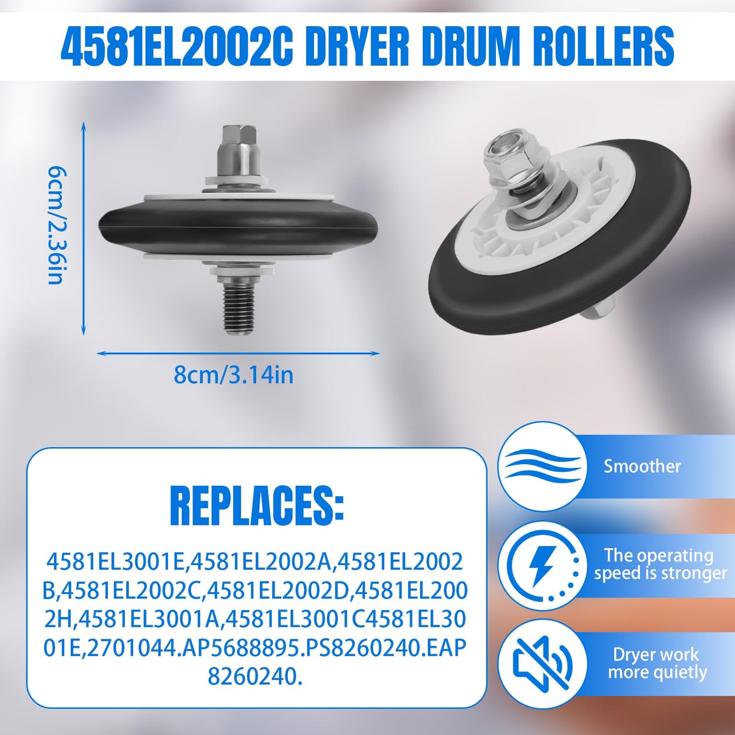 Upgraded Dryer Repair Kit Fits to LG Kenmore Dryers includes 4581EL2002C Dryer Drum Roller 4561EL3002A Dryer Idler Pulley with Spring, 4400EL2001A Dryer Belt