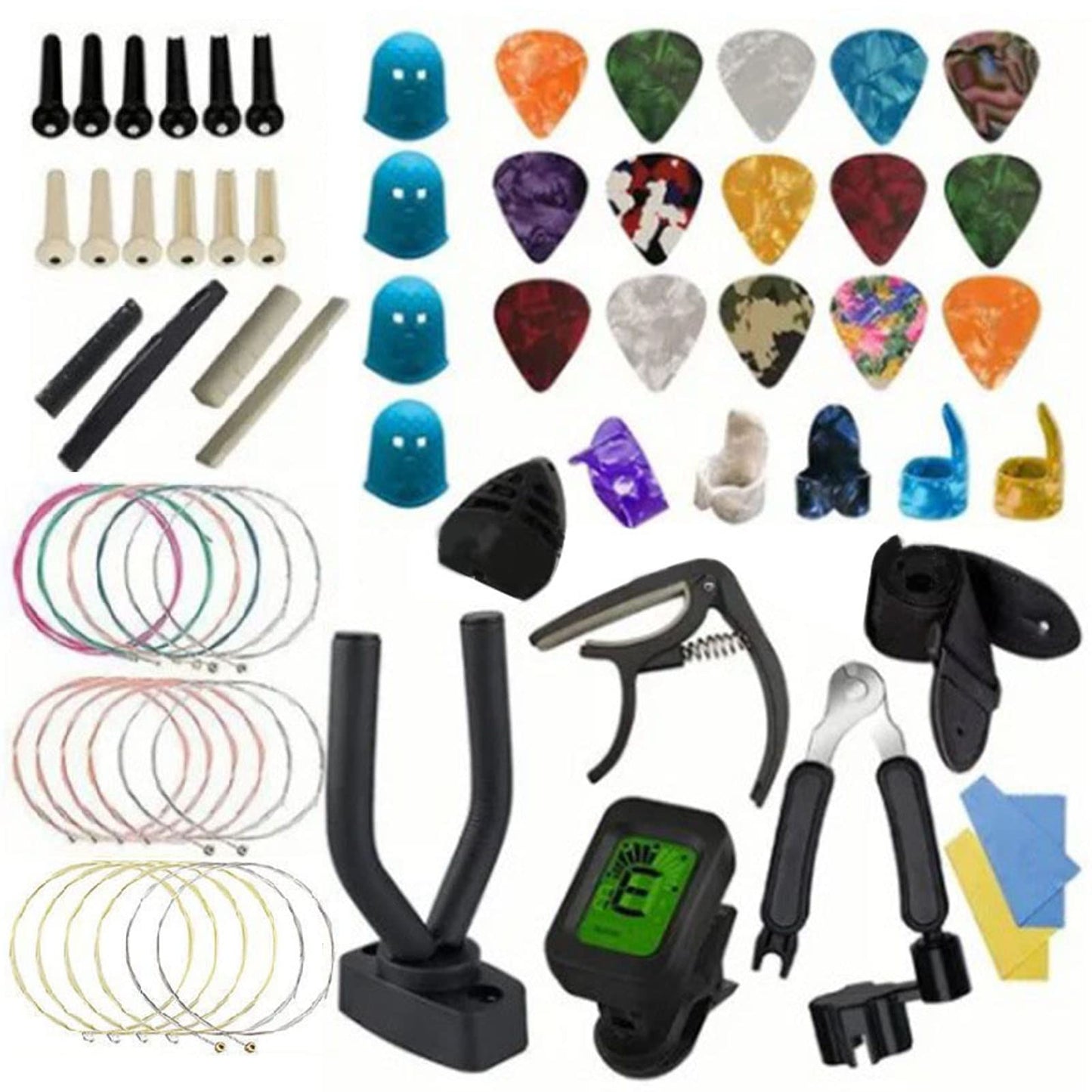 Acouto 66Pcs Guitar Accessories Kit with Tuner, Capo, Picks, and Repair Tools for Banjo and Mandolin Players